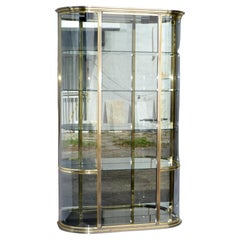 DIA 2 Patina Brass, Smoked Glass Bow Shape Vitrine, Showcase, Display Cabinet