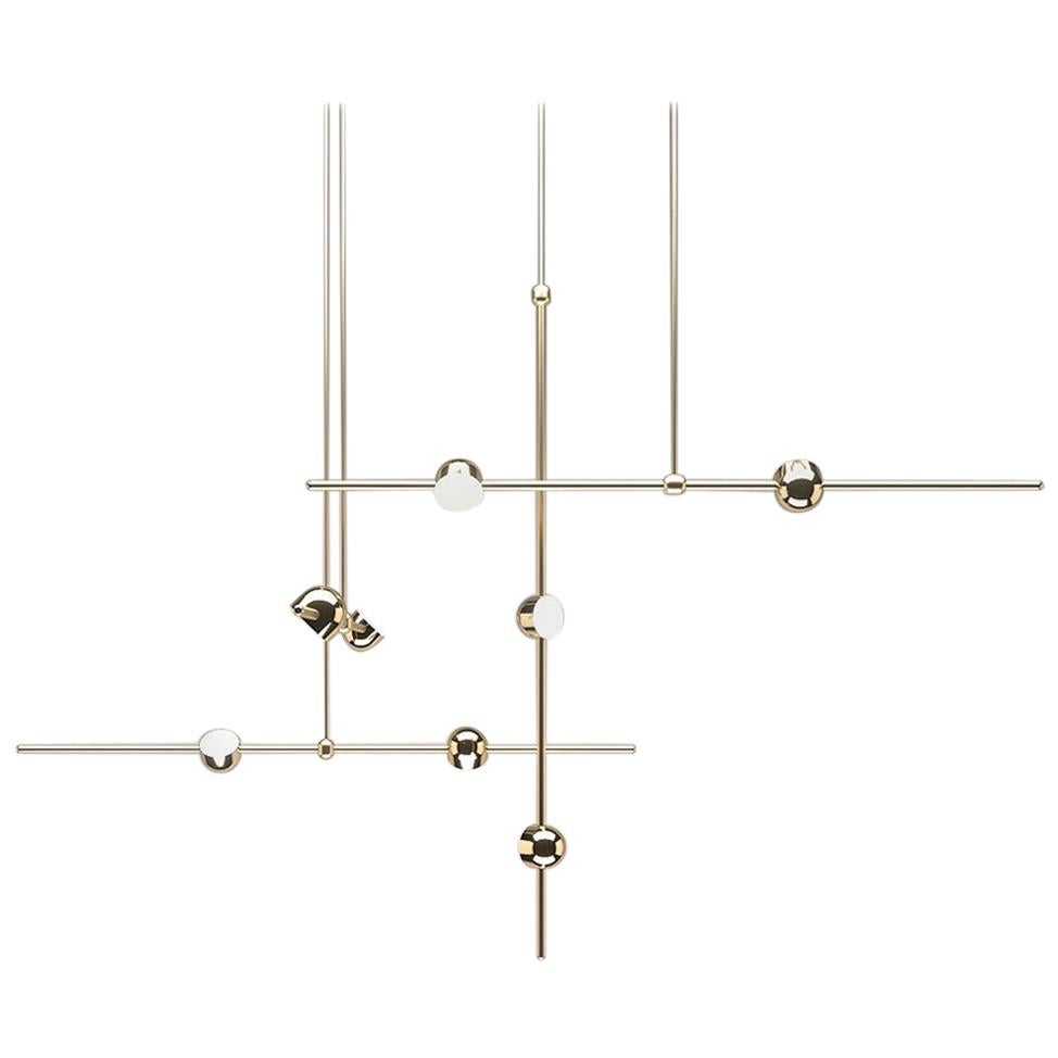 Lustre LED contemporain Dia, Config. 2, Laiton massif, Fait main/fini, Art