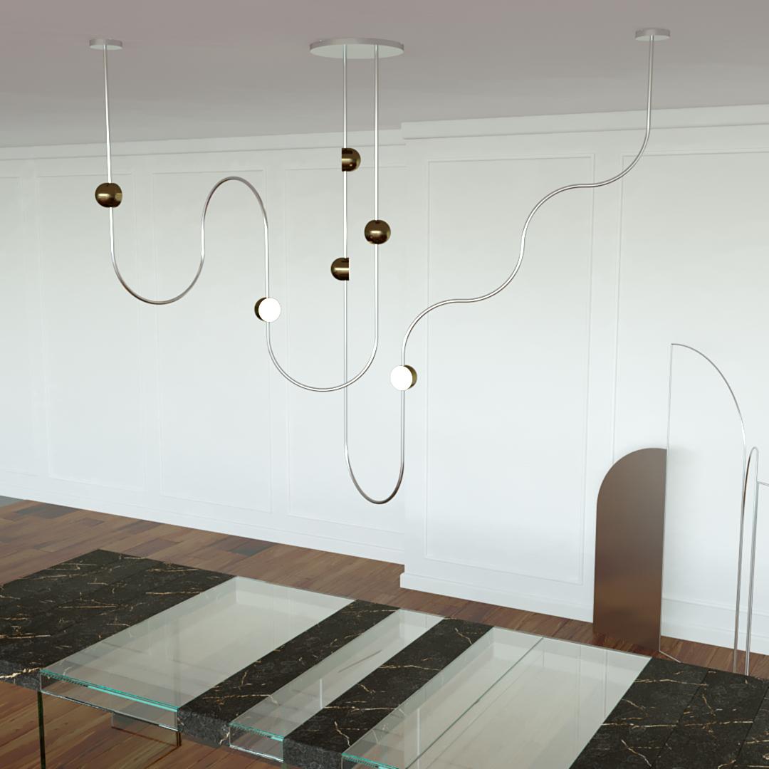 Dia Contemporary LED Chandelier, Config. 3, Brass, Handmade, Art  In New Condition For Sale In Torslanda, SE