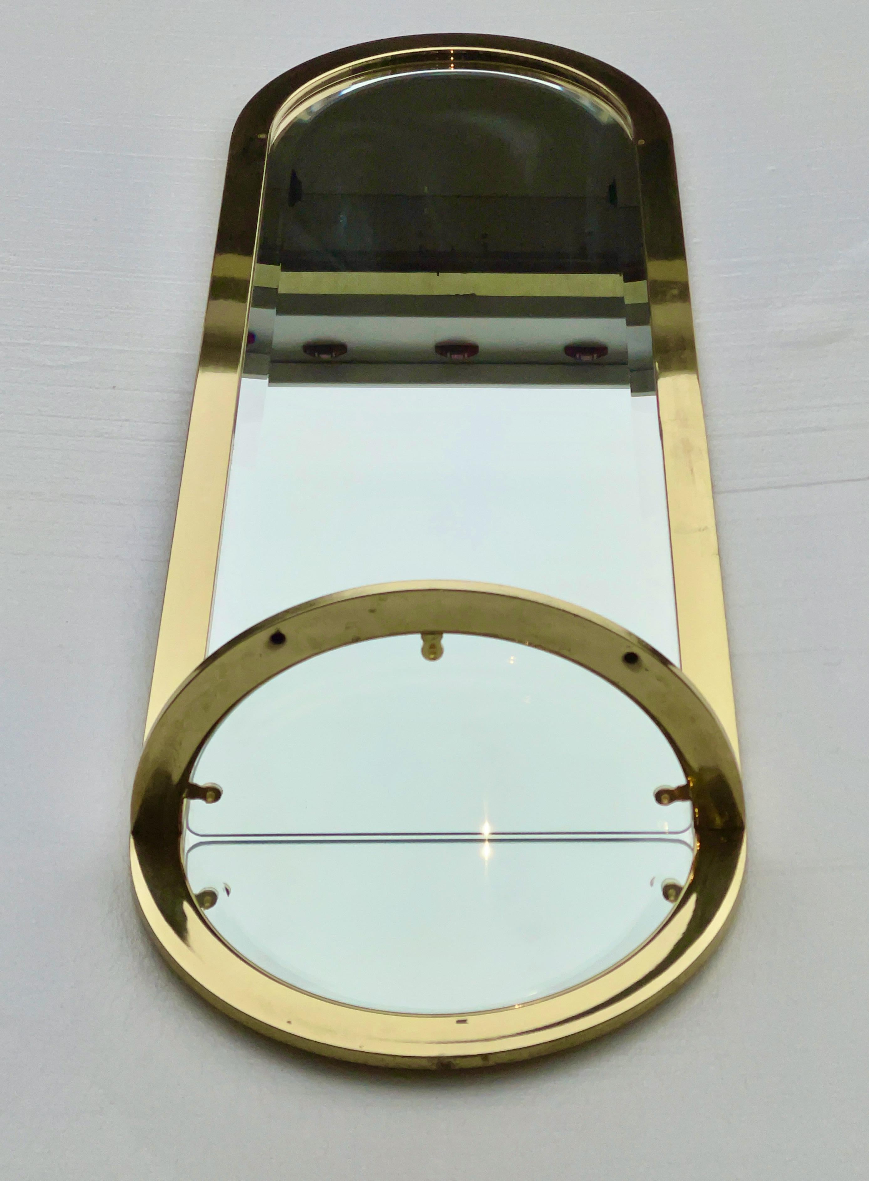 DIA Design Institute America Brass Racetrack Oval Mirror with Demilune Shelf For Sale 3