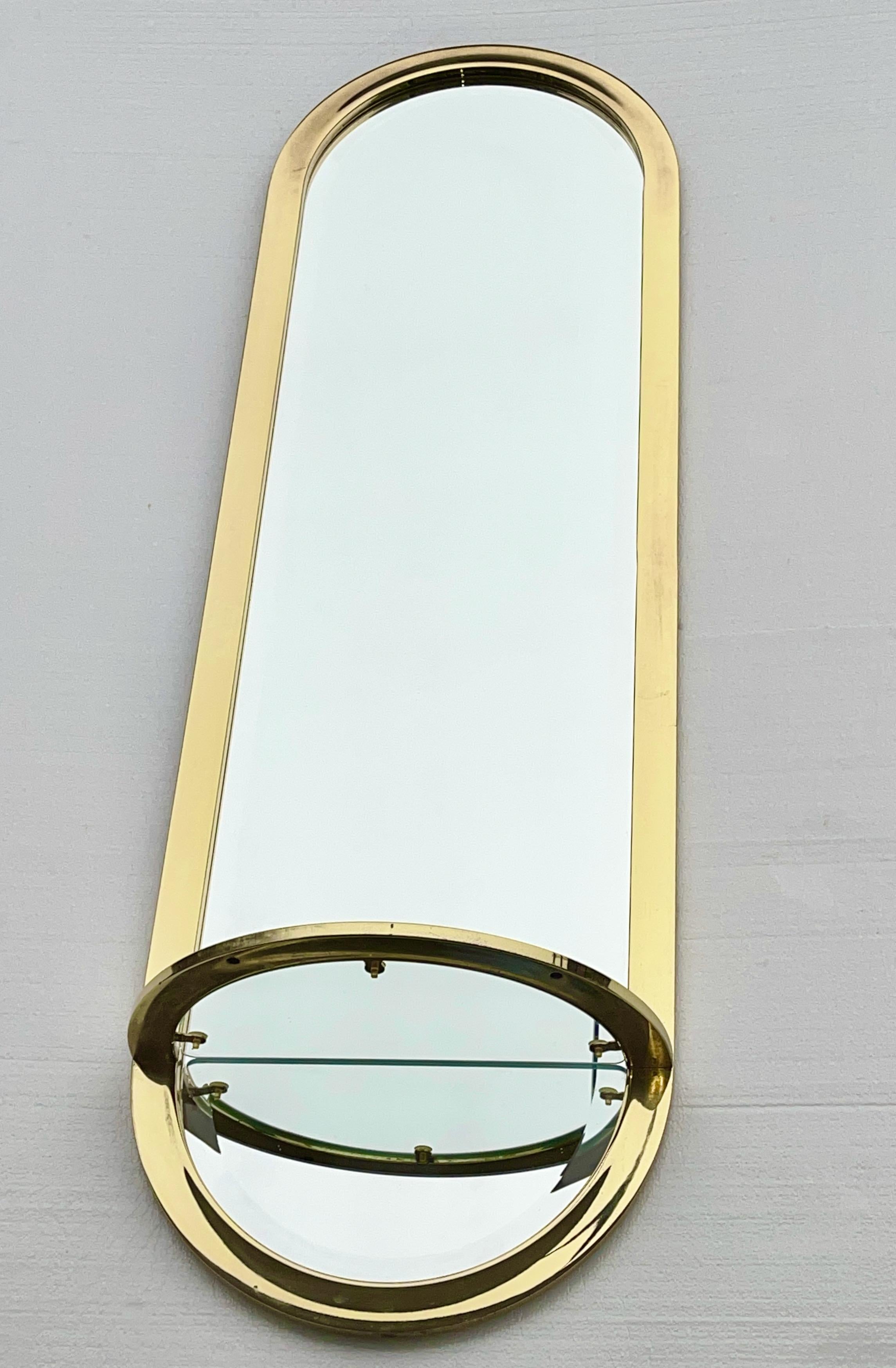 DIA Design Institute America Brass Racetrack Oval Mirror with Demilune Shelf For Sale 4