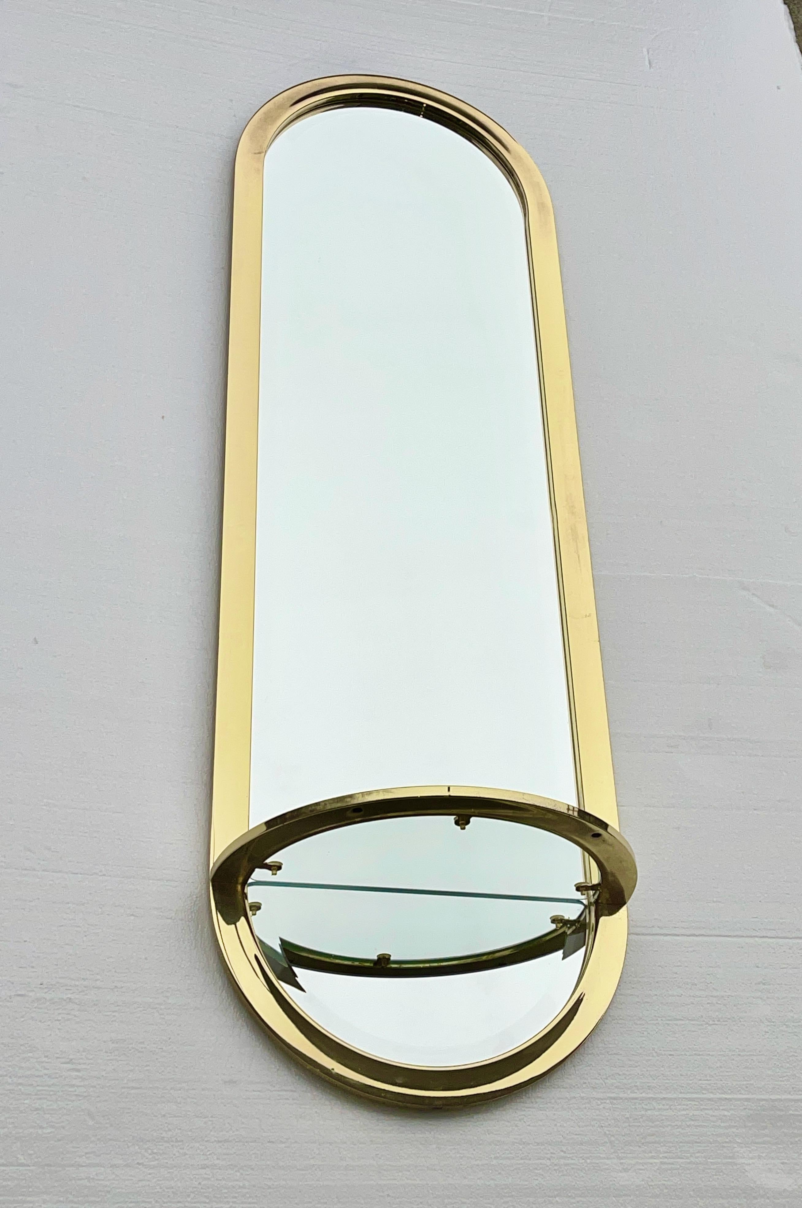 DIA Design Institute America Brass Racetrack Oval Mirror with Demilune Shelf For Sale 5