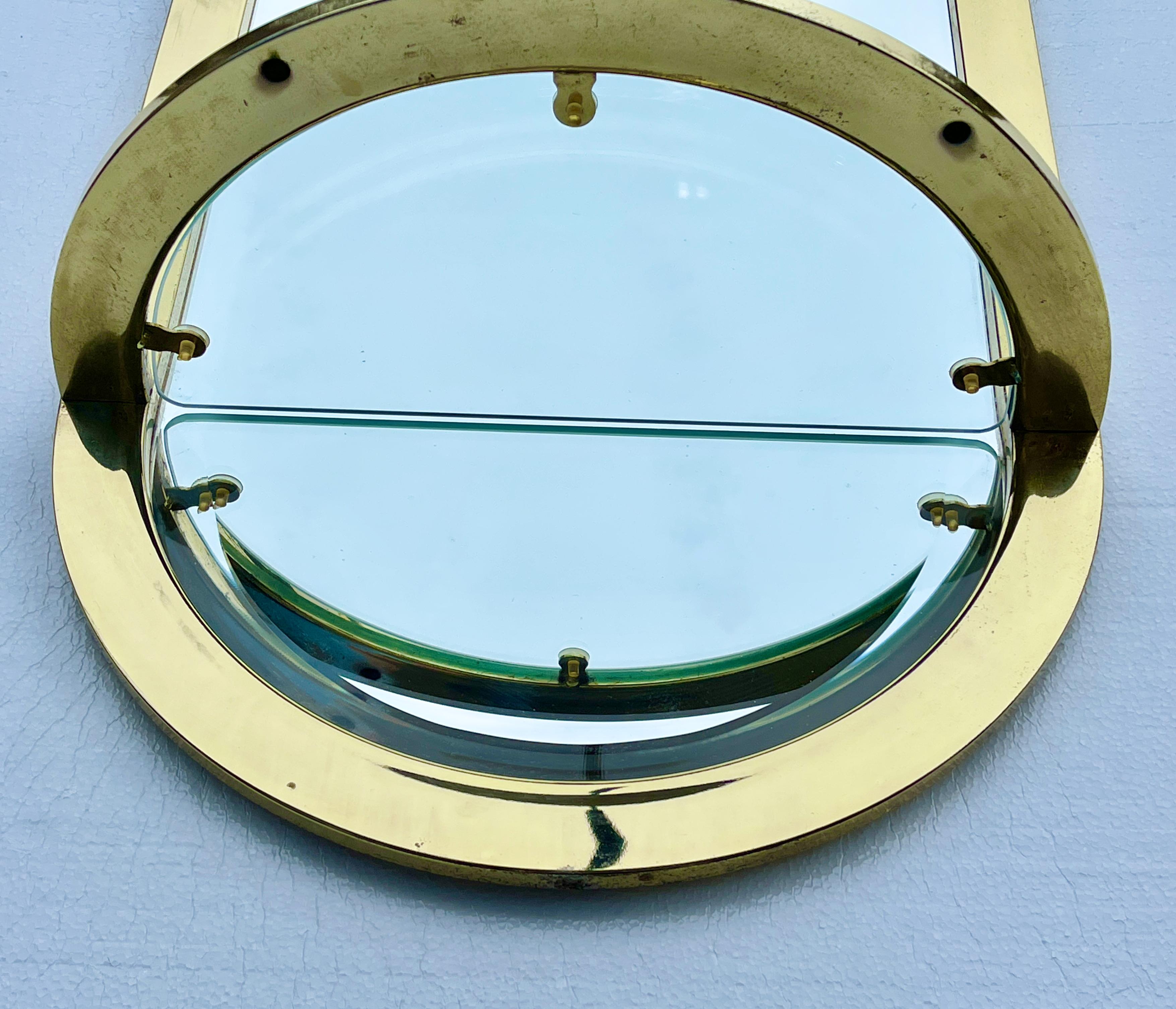 DIA Design Institute America Brass Racetrack Oval Mirror with Demilune Shelf For Sale 8