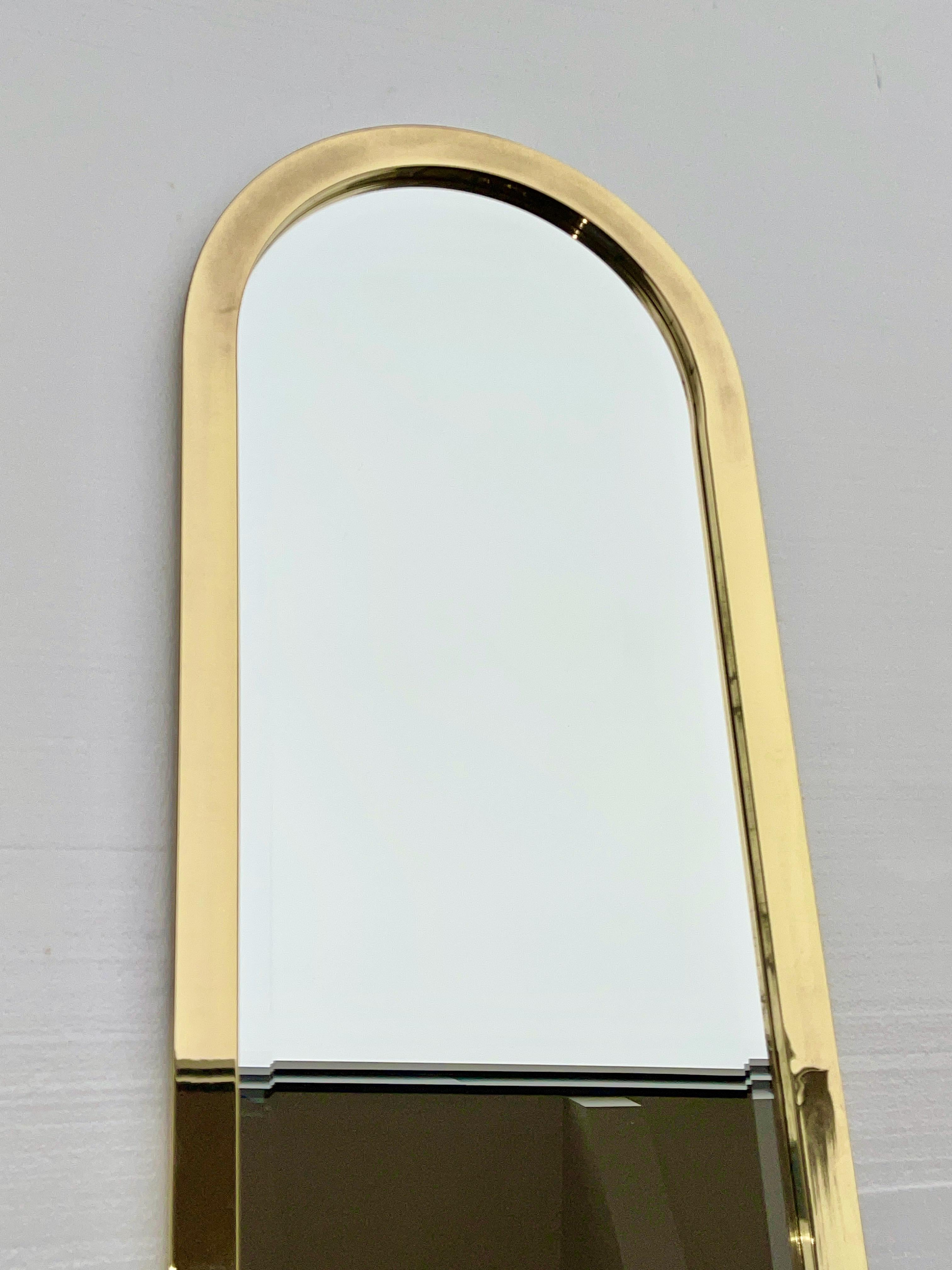 DIA Design Institute America Brass Racetrack Oval Mirror with Demilune Shelf In Good Condition For Sale In Hanover, MA