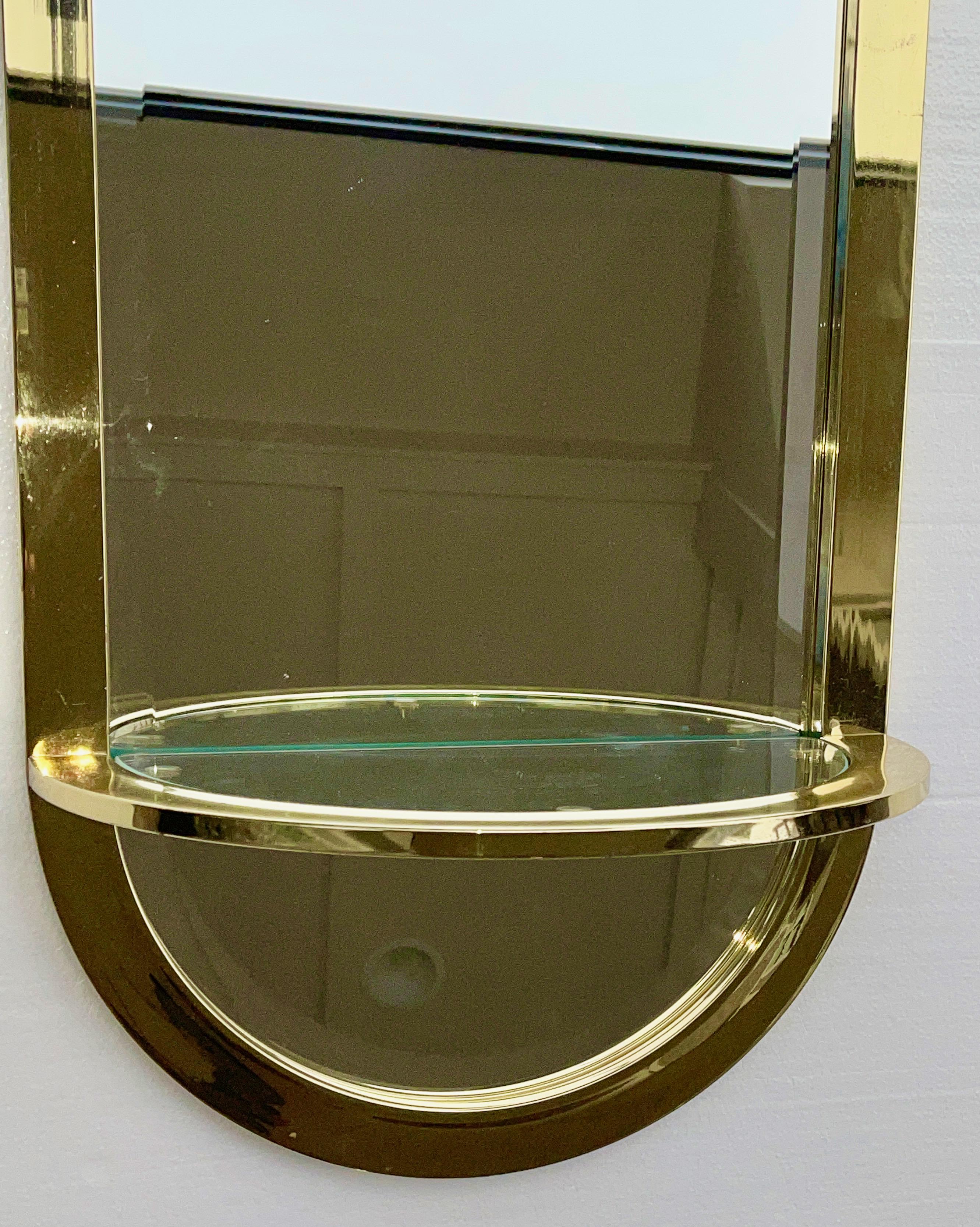 DIA Design Institute America Brass Racetrack Oval Mirror with Demilune Shelf For Sale 2