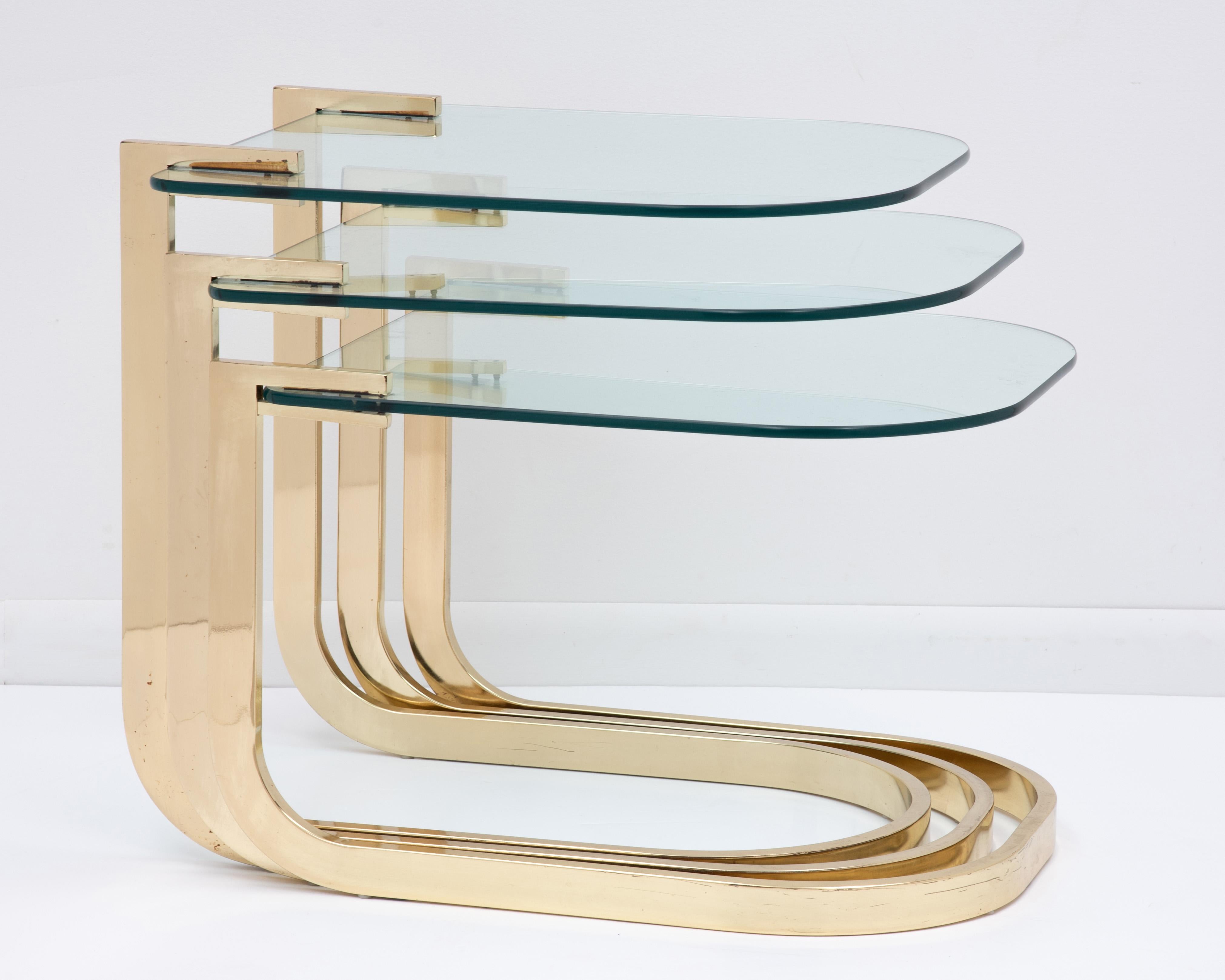 DIA Design Institute America Milo Baughman Nesting Tables Cantilevered Brass For Sale 4