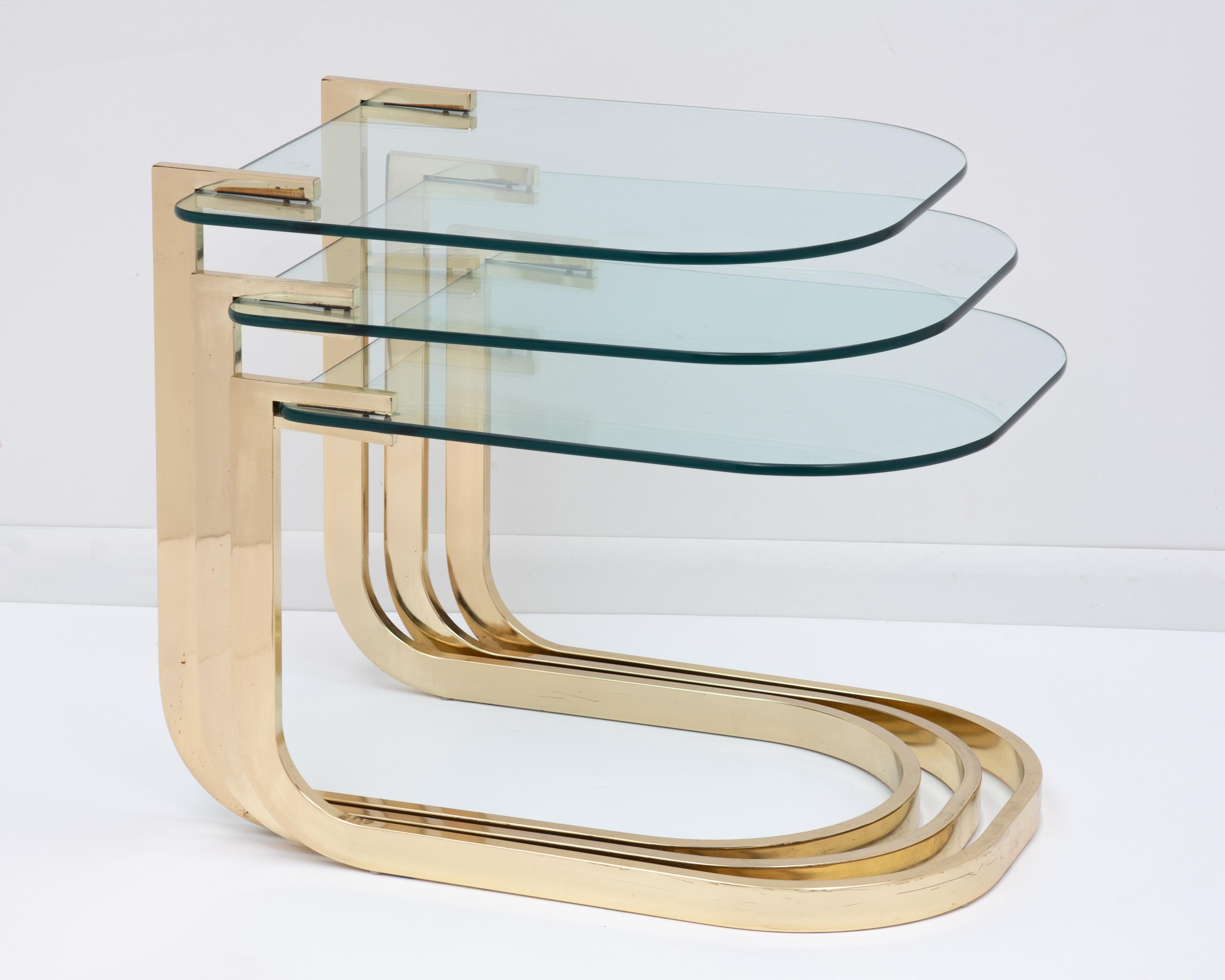DIA Design Institute America Milo Baughman Nesting Tables Cantilevered Brass For Sale 5