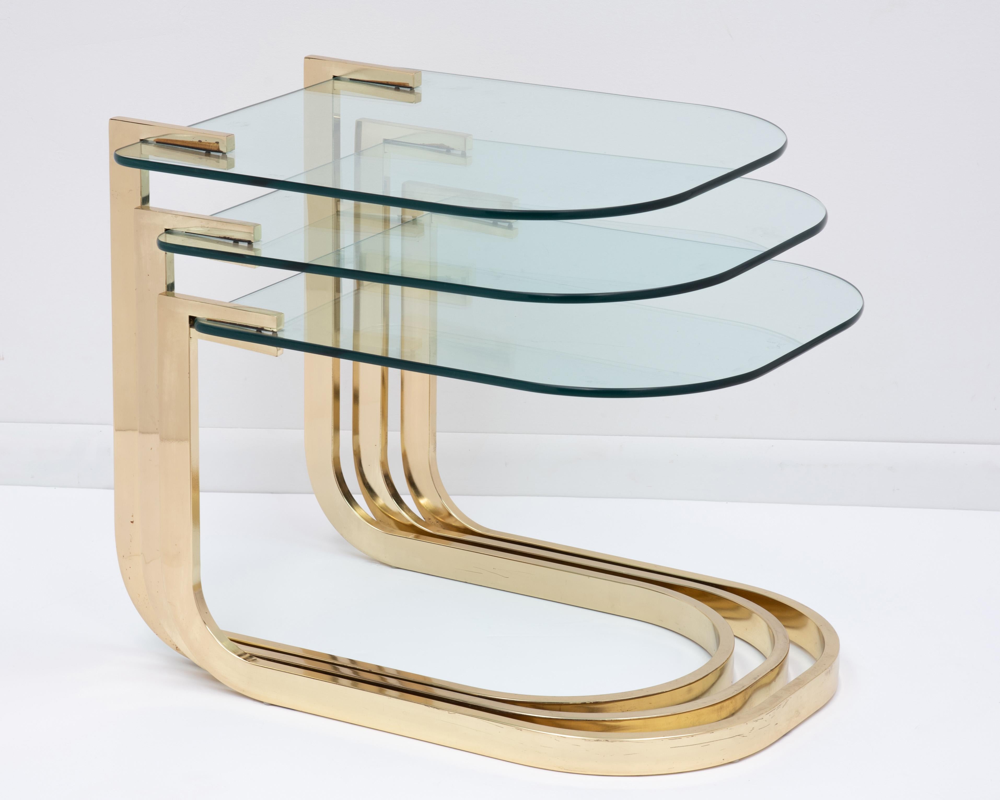 Mid-Century Modern DIA Design Institute America Milo Baughman Nesting Tables Cantilevered Brass For Sale