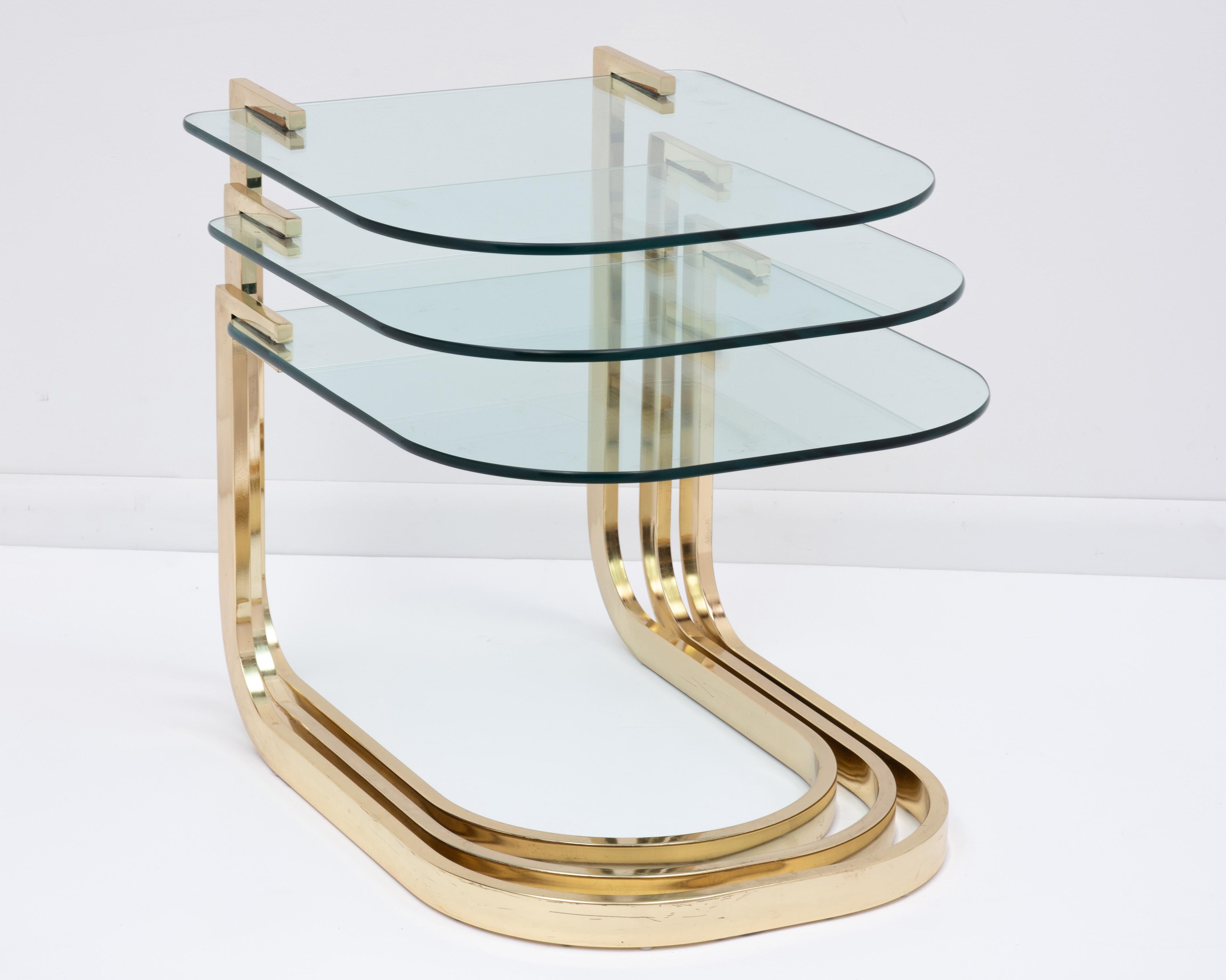 American DIA Design Institute America Milo Baughman Nesting Tables Cantilevered Brass For Sale