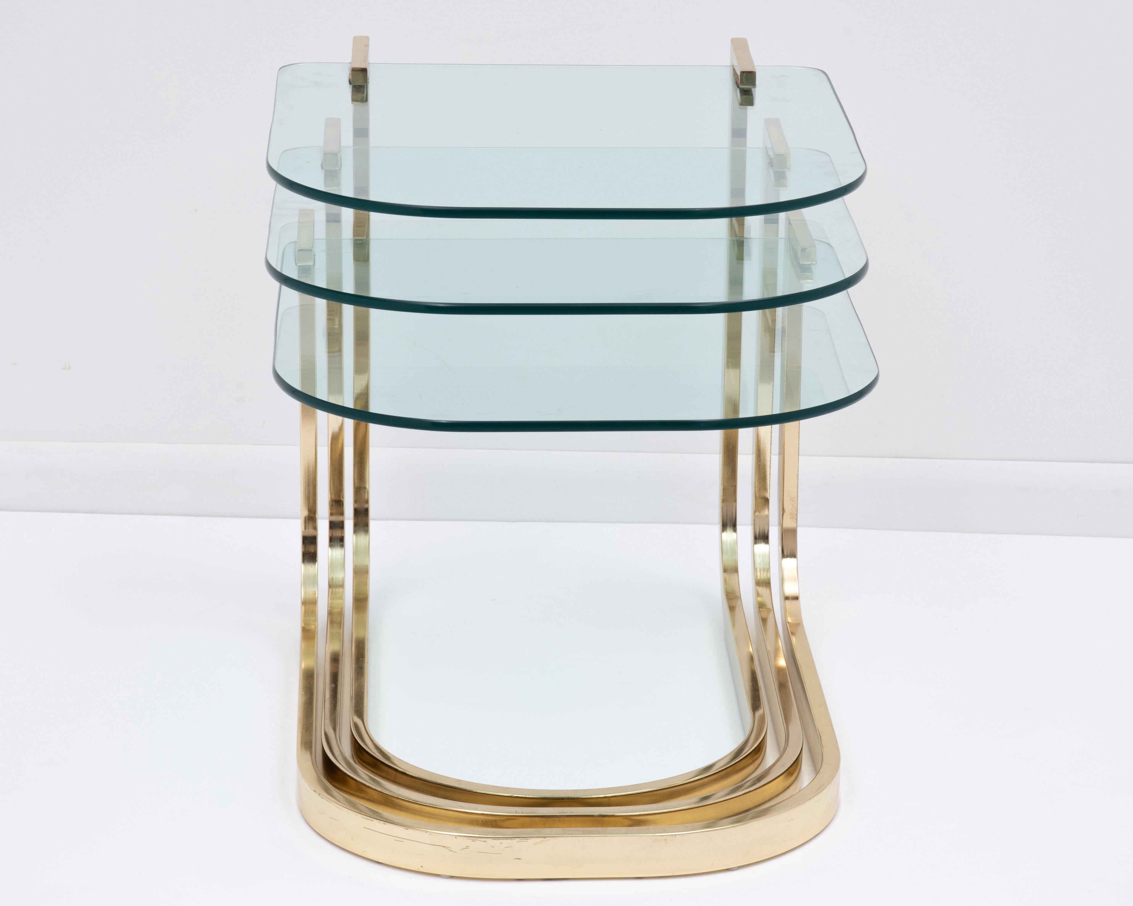 DIA Design Institute America Milo Baughman Nesting Tables Cantilevered Brass In Good Condition For Sale In Forest Grove, PA