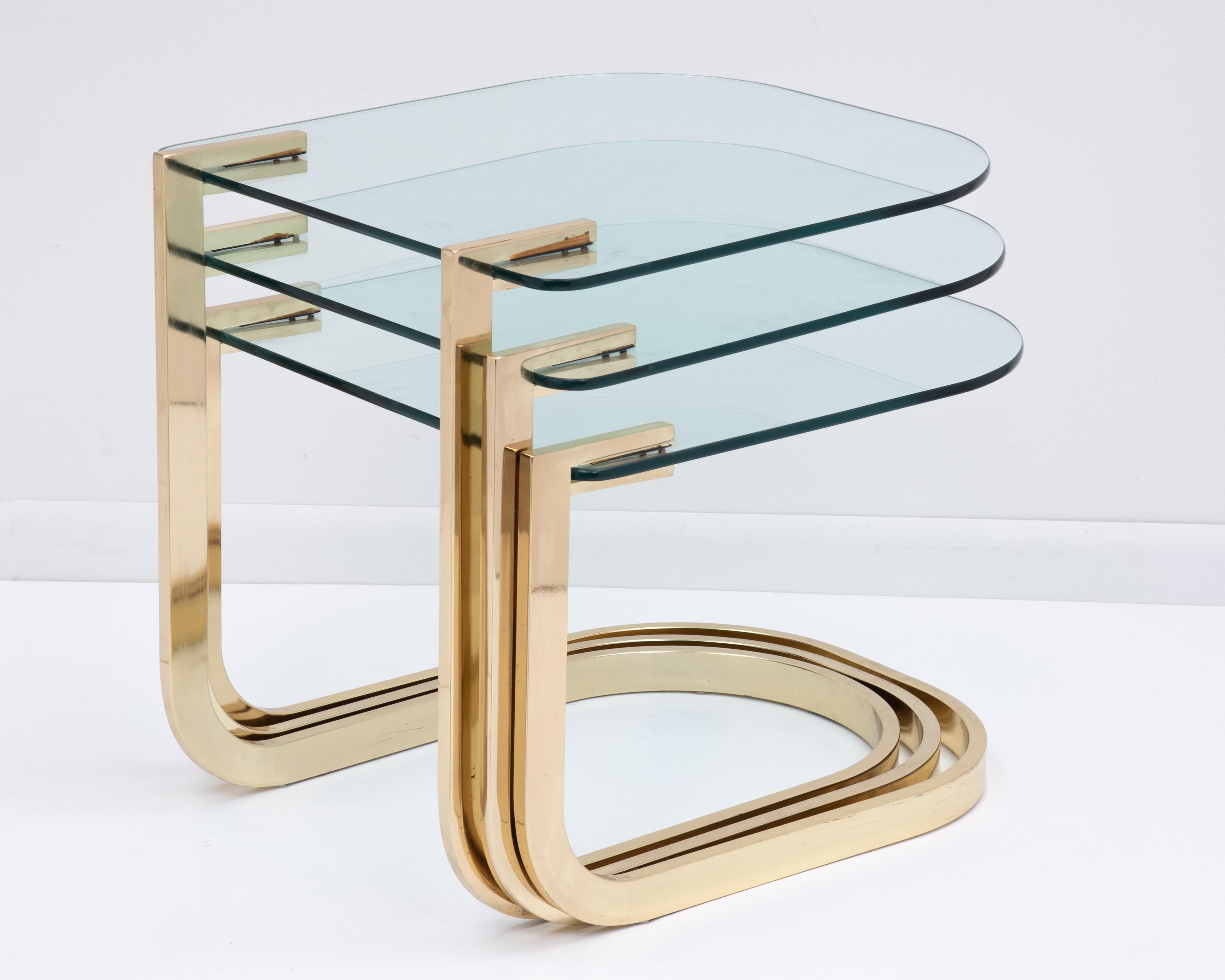 DIA Design Institute America Milo Baughman Nesting Tables Cantilevered Brass For Sale 1