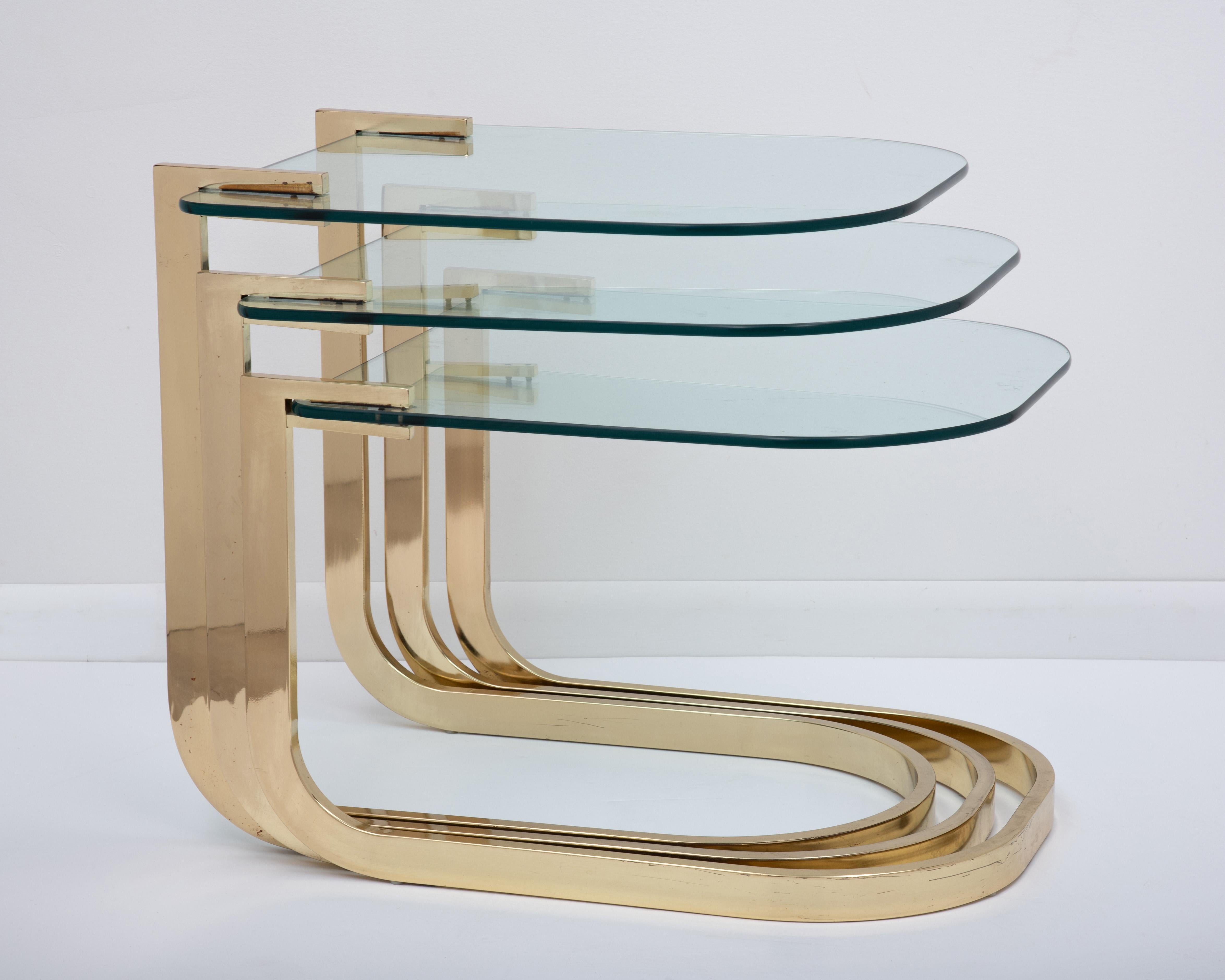 DIA Design Institute America Milo Baughman Nesting Tables Cantilevered Brass For Sale 2