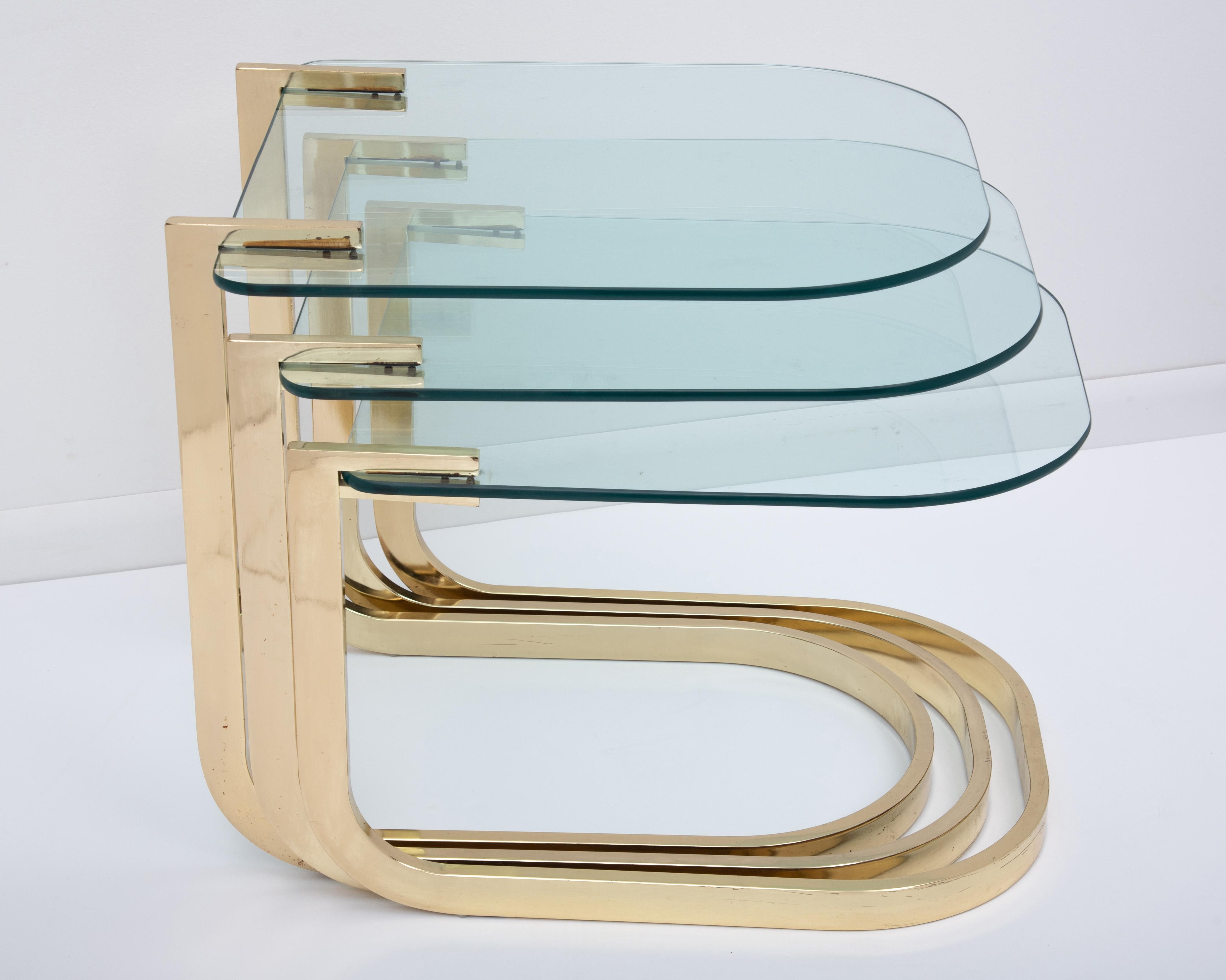 DIA Design Institute America Milo Baughman Nesting Tables Cantilevered Brass For Sale 3