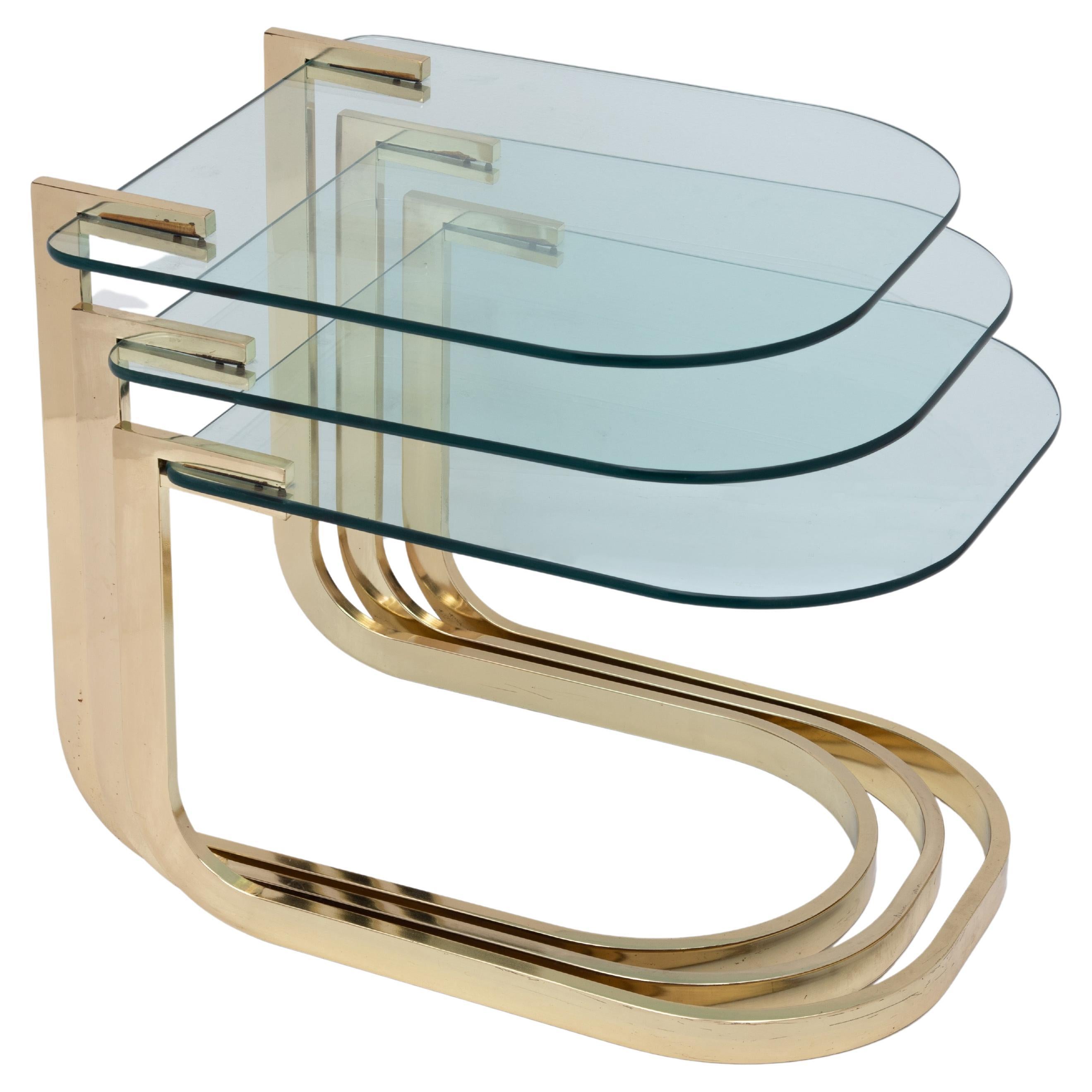 DIA Design Institute America Milo Baughman Nesting Tables Cantilevered Brass For Sale