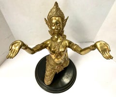 DIA Design Institute of America Brass Thai Dancer Statue Glass Top Table