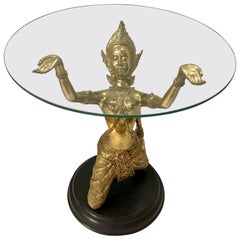 DIA Design Institute of America Brass Thai Dancer Statue Glass Top Table 