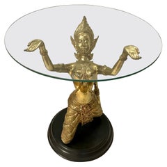 DIA Design Institute of America Brass Thai Dancer Statue Glass Top Table