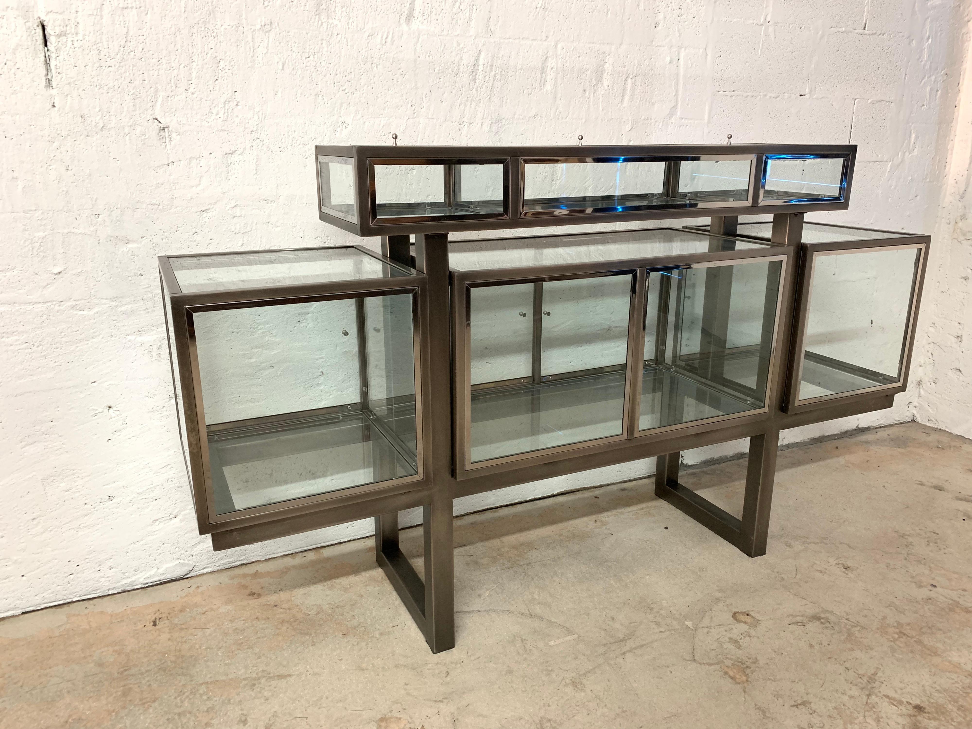 20th Century DIA Design Institute of America Steel Chrome and Glass Display Cabinet Vitrine