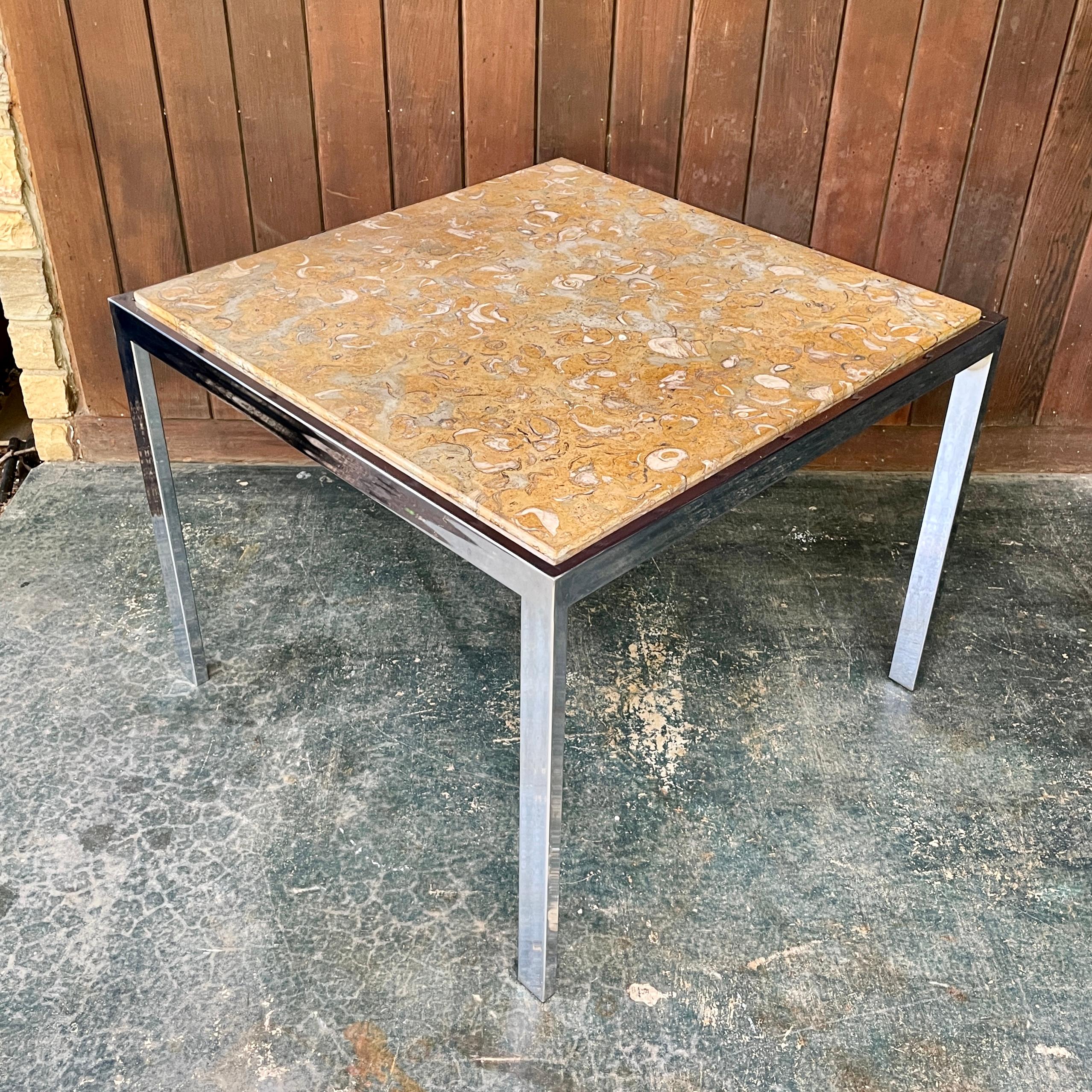 American DIA Fossilized Stone Steel Dining Table Vintage Mid-Century Post-Modern For Sale