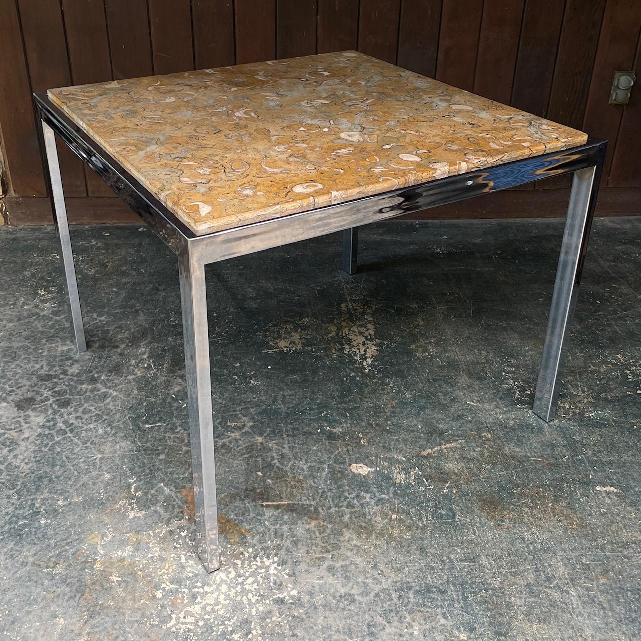 Polished DIA Fossilized Stone Steel Dining Table Vintage Mid-Century Post-Modern For Sale