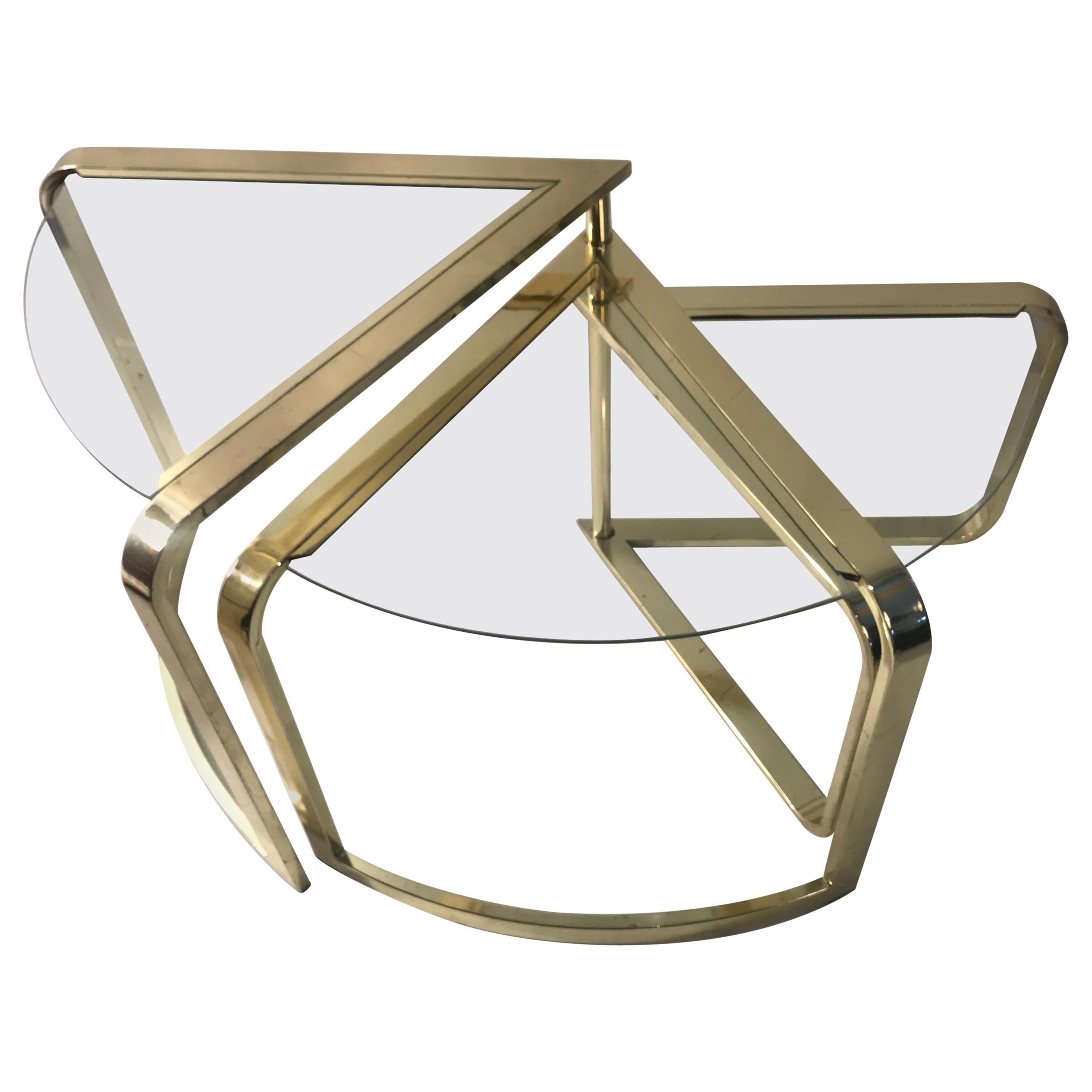 DIA hollywood regency brass and glass nesting wedge tables attributed to Milo Ba