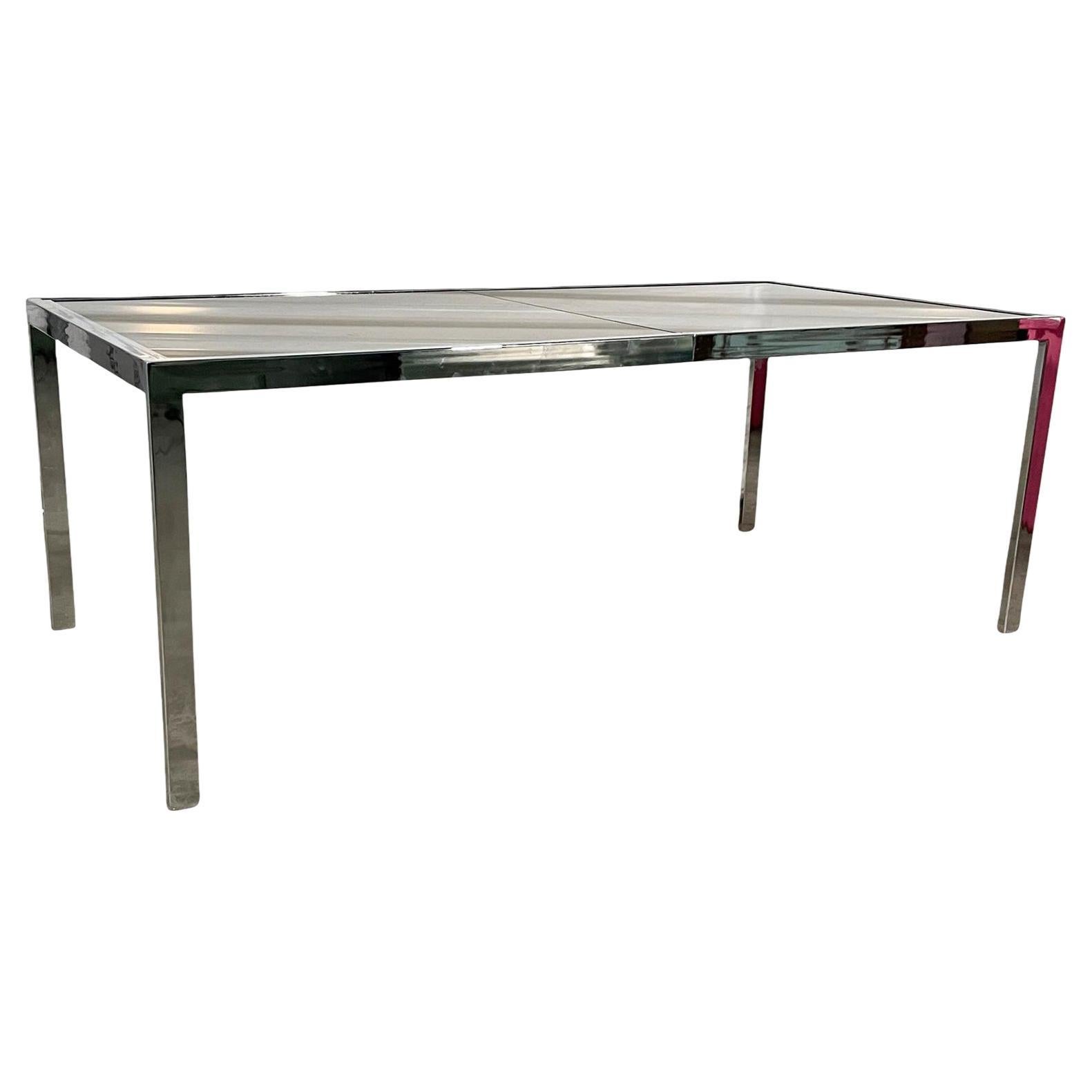 DIA Hollywood Regency Smoked Glass Chrome Dining Table  For Sale