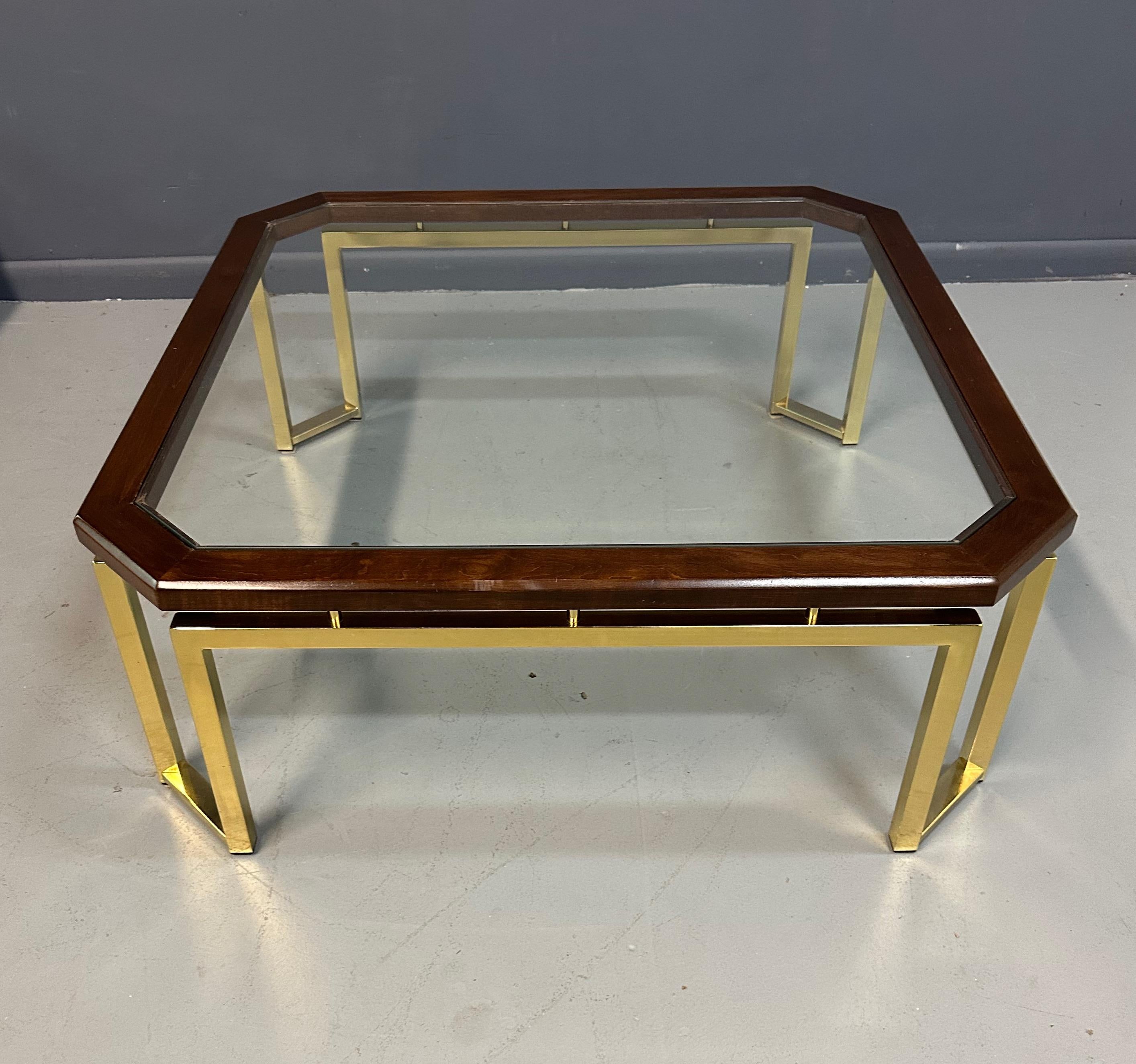 DIA Mahogany and Brass Square Coffee Table Milo Baughman Style Mid Century 4