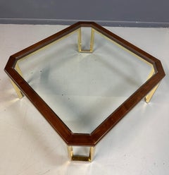 DIA Mahogany and Brass Square Coffee Table Milo Baughman Style Mid Century