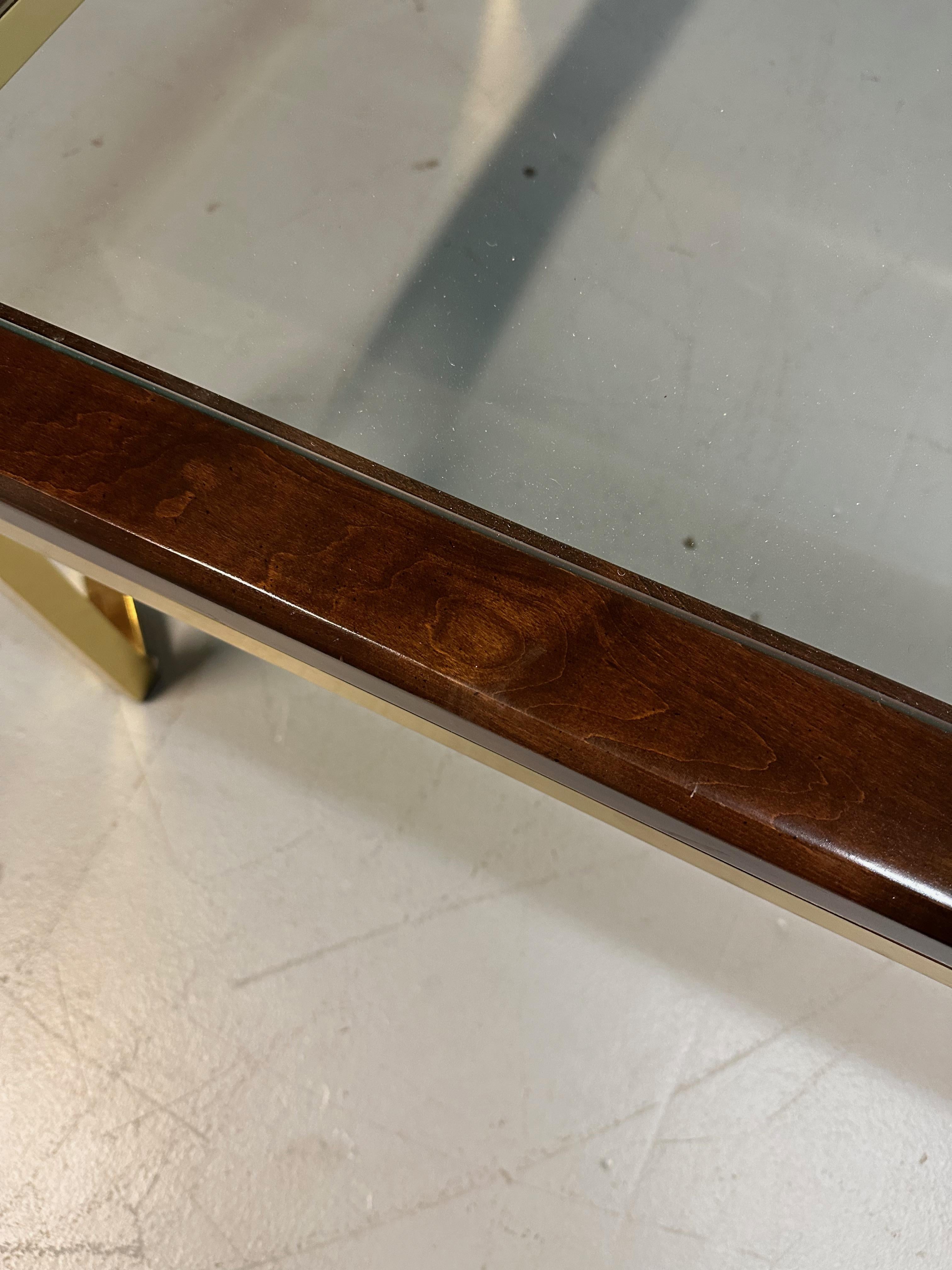 North American DIA Mahogany and Brass Square Coffee Table Milo Baughman Style Mid Century