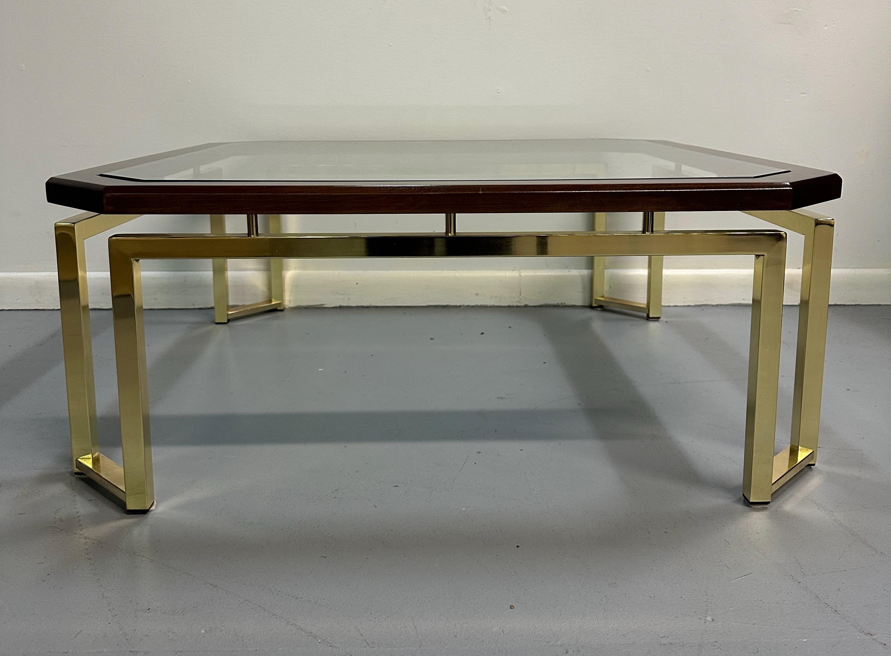DIA Mahogany and Brass Square Coffee Table Milo Baughman Style Mid Century In Good Condition In Philadelphia, PA