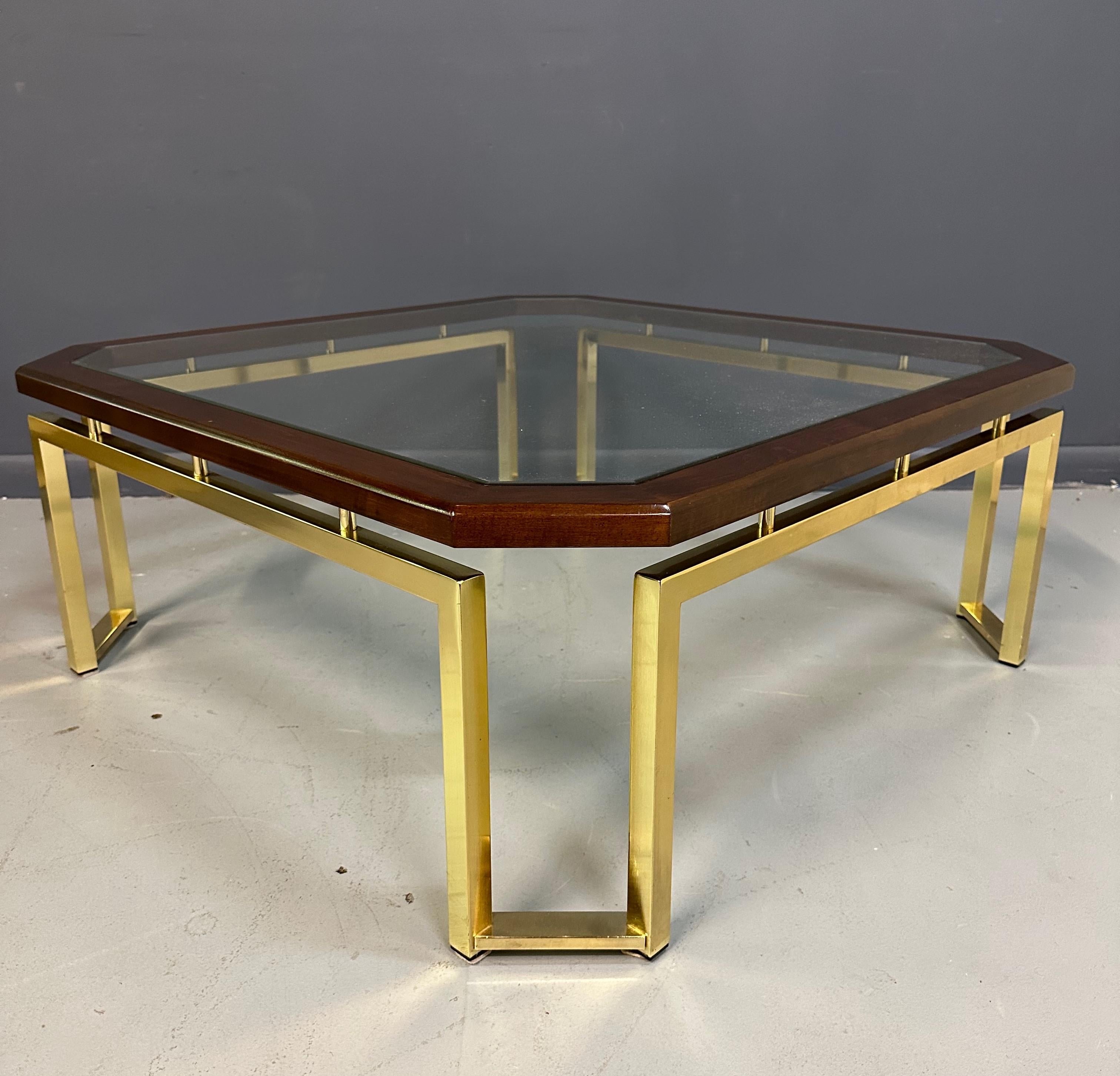 DIA Mahogany and Brass Square Coffee Table Milo Baughman Style Mid Century 3