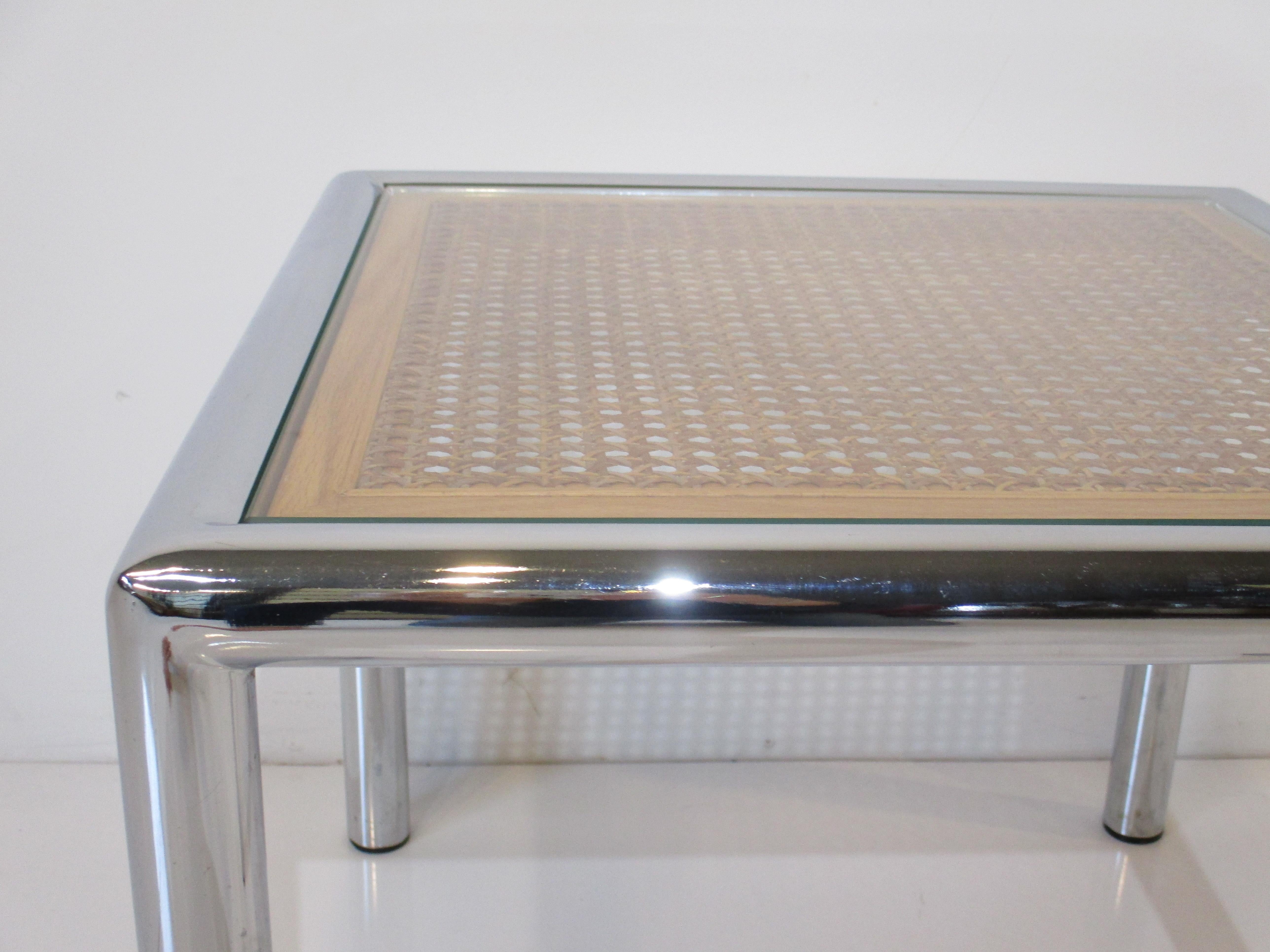 Mid-Century Modern DIA Mid Century 70's Chrome / Cane Side Table  For Sale