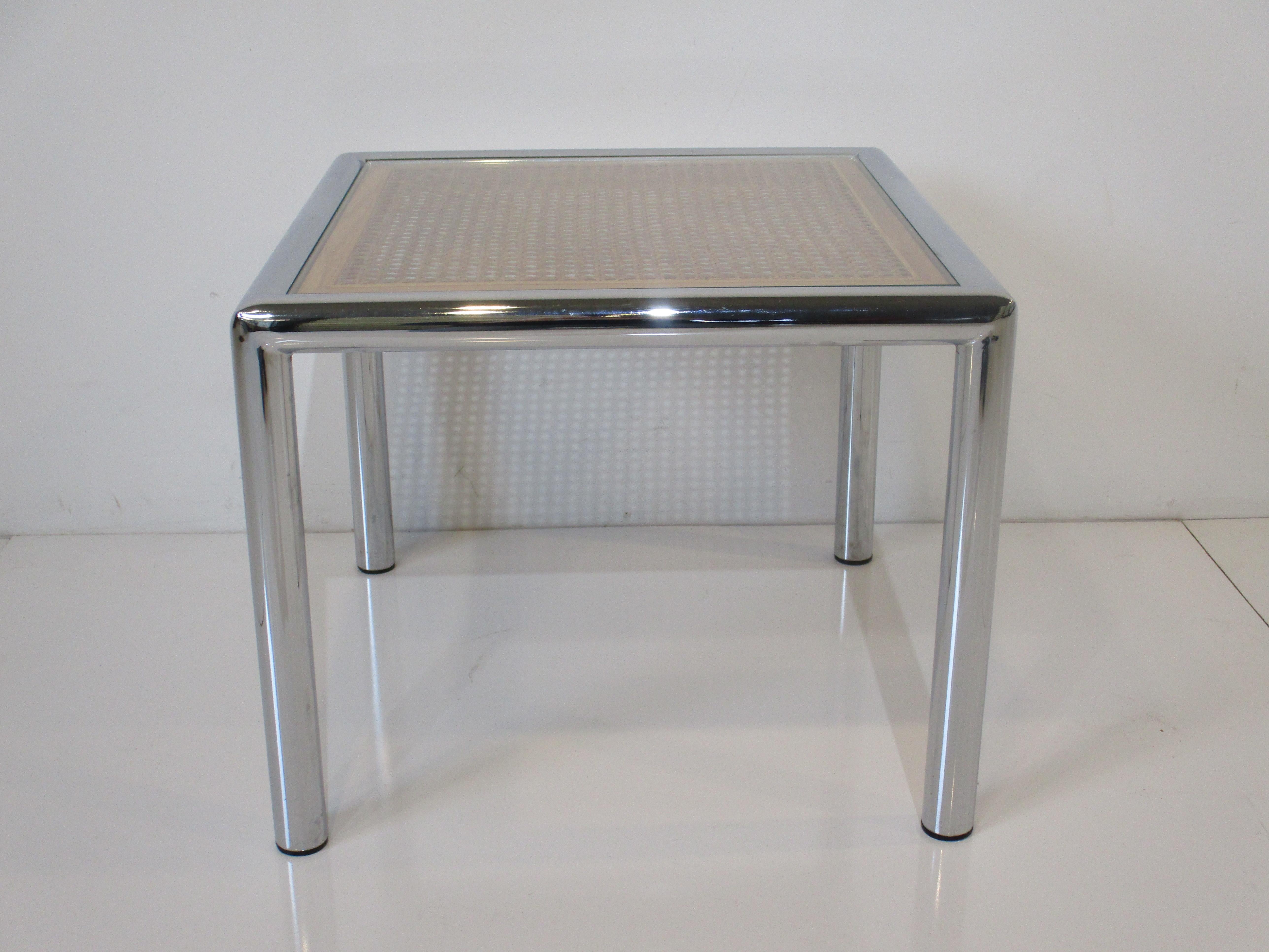 DIA Mid Century 70's Chrome / Cane Side Table  In Good Condition For Sale In Cincinnati, OH