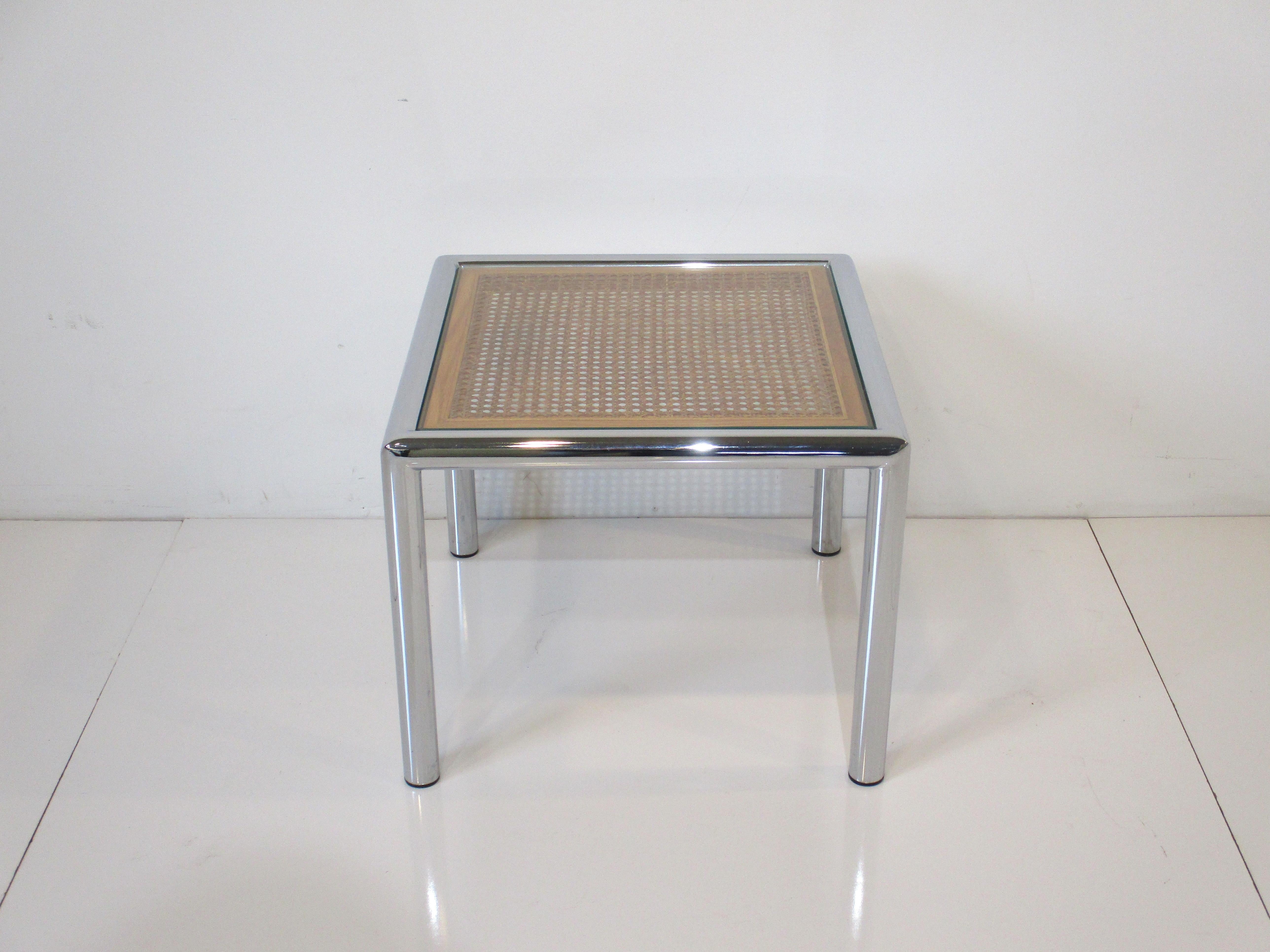 DIA Mid Century 70's Chrome / Cane Side Table  For Sale 2
