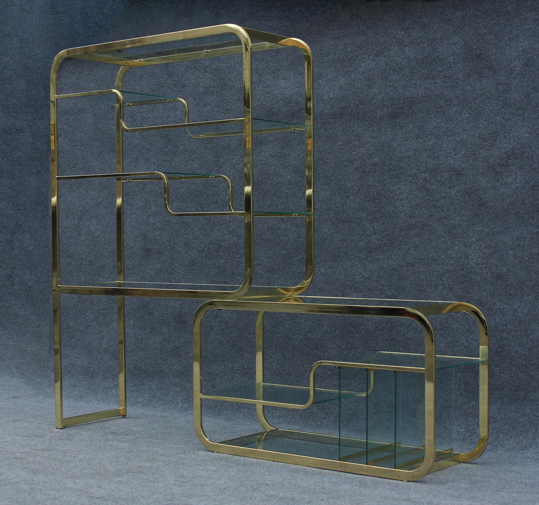 DIA Milo Baughman Style Adjustable Brass & Glass Etagere Mid Century/Art Deco 8