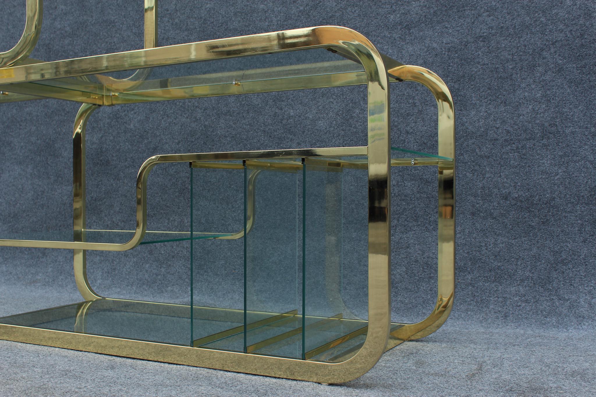 DIA Milo Baughman Style Adjustable Brass & Glass Etagere Mid Century/Art Deco In Good Condition In Philadelphia, PA