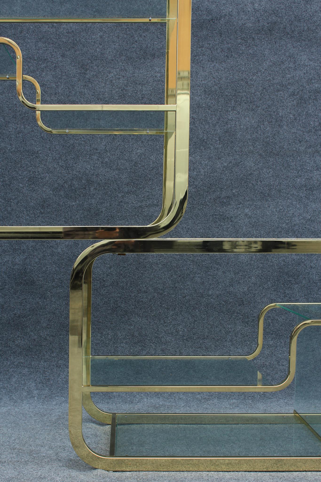 DIA Milo Baughman Style Adjustable Brass & Glass Etagere Mid Century/Art Deco 3