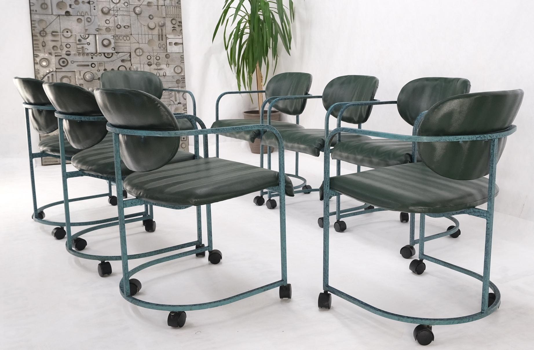 DIA Set of Green Upholstery Mid Century Dining Office Chairs on Wheels 5