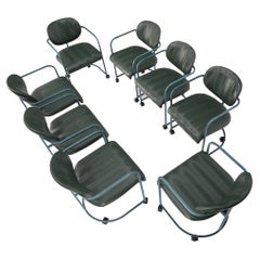 DIA Set of Green Upholstery Mid Century Dining Office Chairs on Wheels