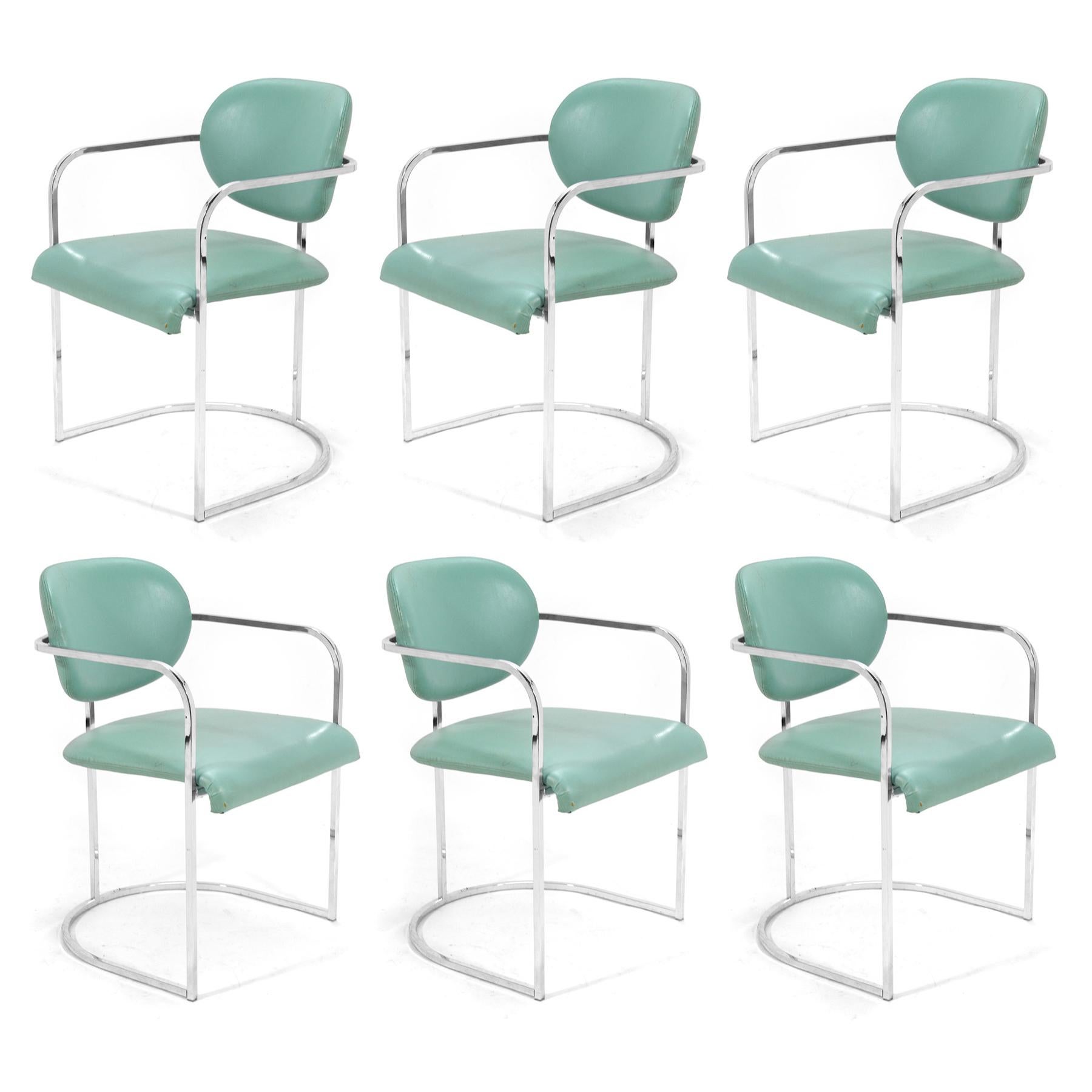 DIA Set of Six-Chrome Framed Armchairs In Good Condition For Sale In Highland, IN