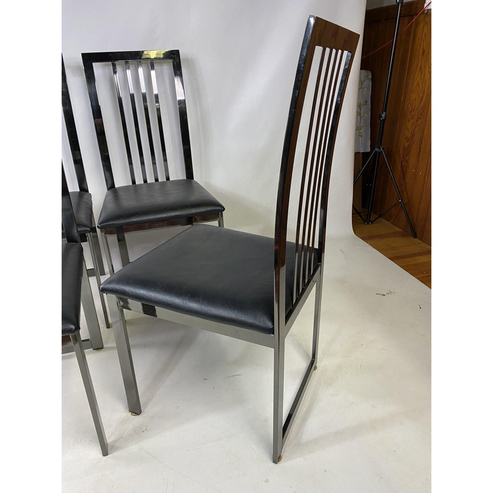 Mid-Century Modern Dia Stylish Vintage Chrome High Back Dining Chairs Baughman Style, Set of 4