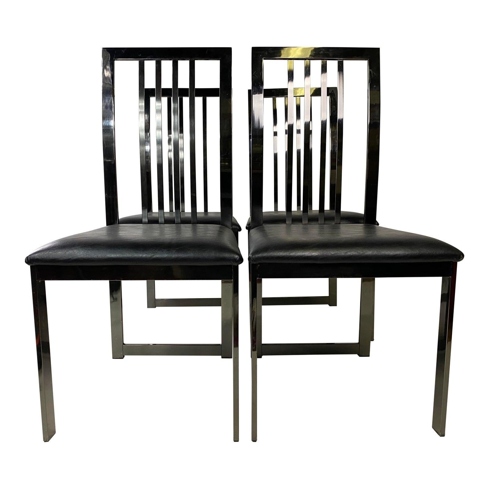 Dia Stilvolle Vintage-Esszimmerstühle mit hoher Rückenlehne aus Chrom im Baughman-Stil, 4er-Set im Angebot