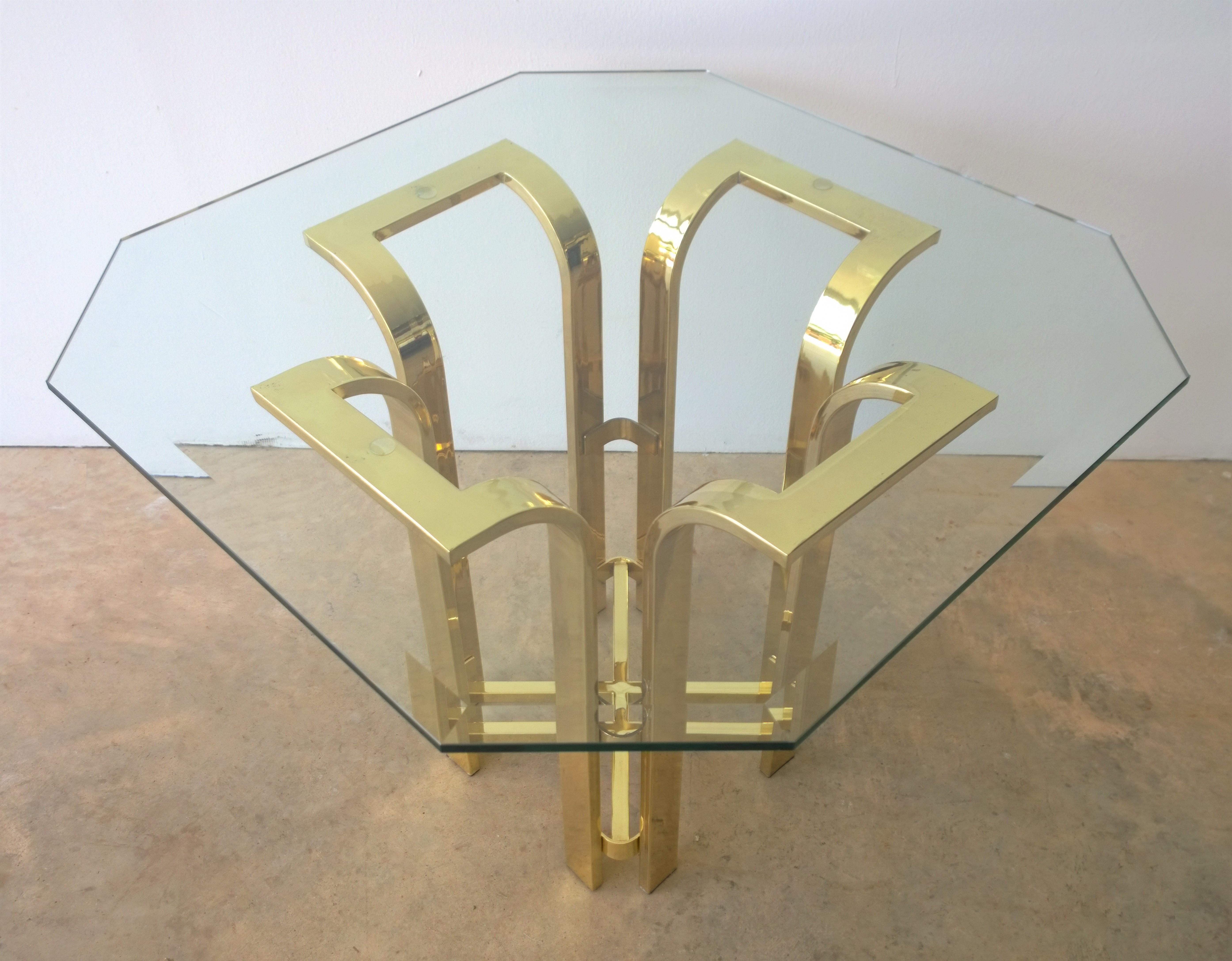 DIA Tulip Form Side Table w/ Brass-Plated Metal Topped w/ Octagon Beveled Glass 8