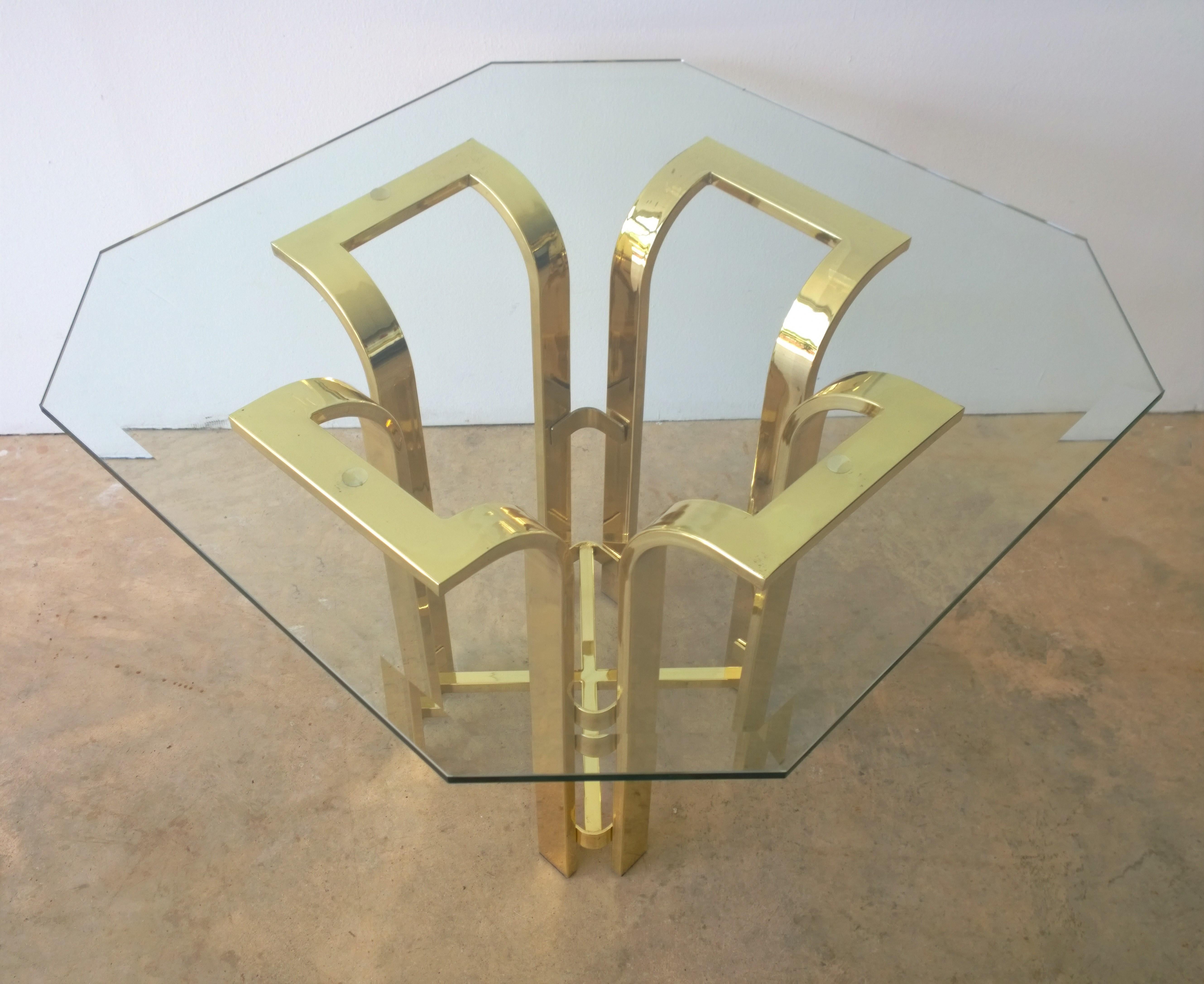 American DIA Tulip Form Side Table w/ Brass-Plated Metal Topped w/ Octagon Beveled Glass