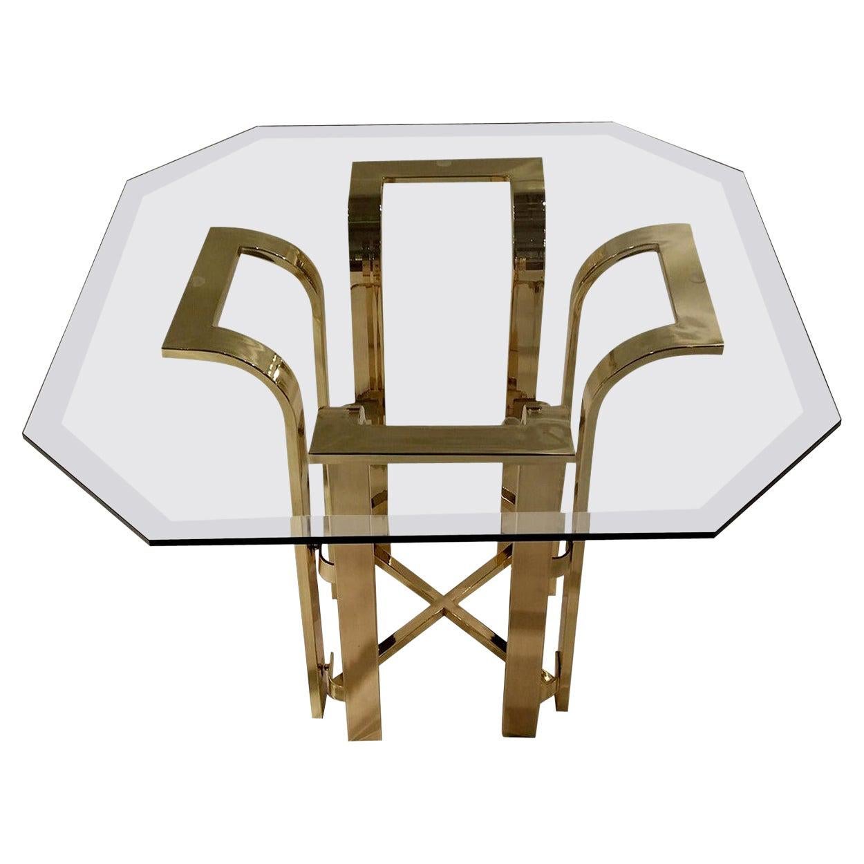 DIA Tulip Form Side Table w/ Brass-Plated Metal Topped w/ Octagon Beveled Glass