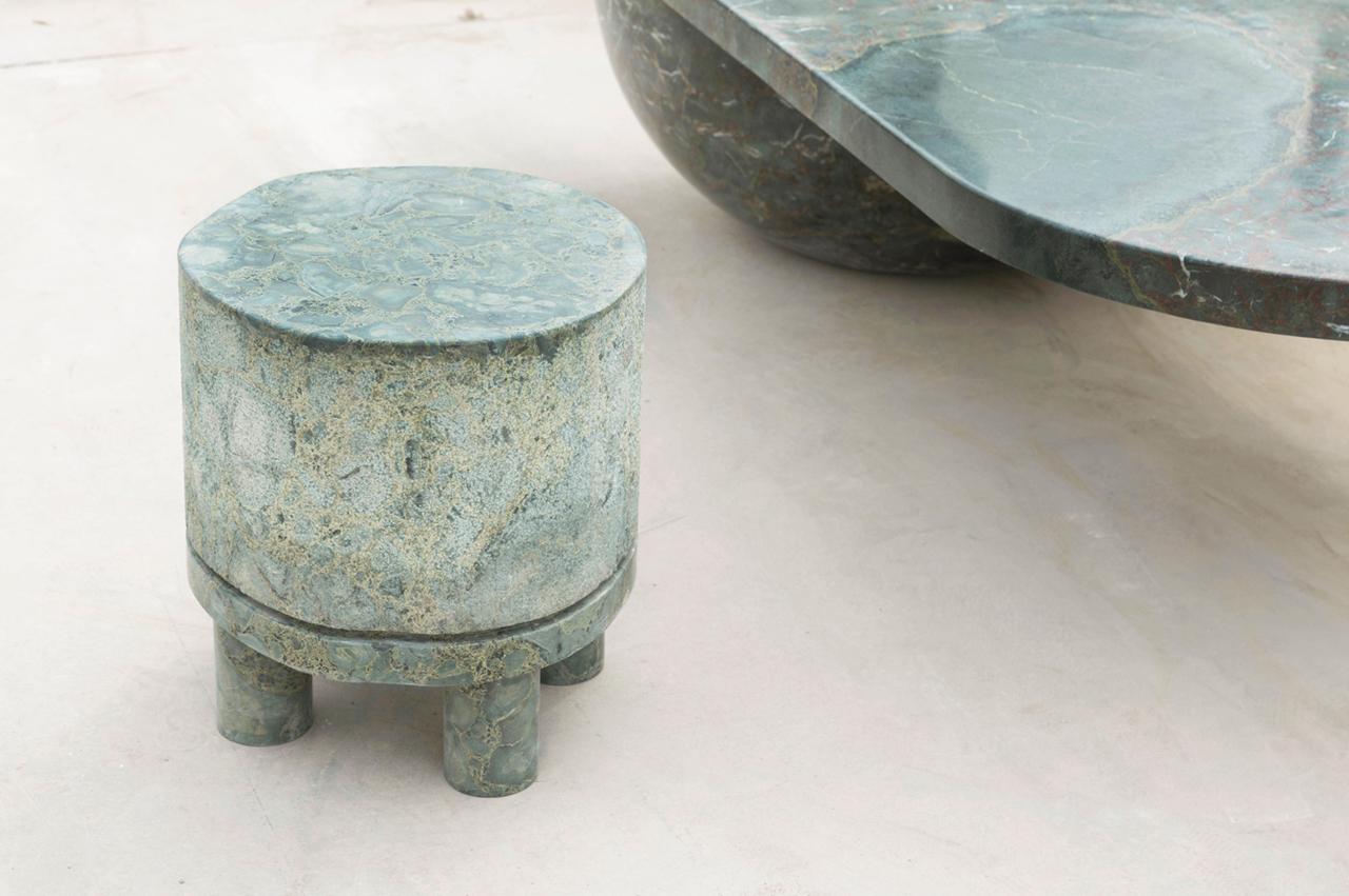 Modern Diabase Volcanic Rock Side Table, Unique Hand-Sculpted, Rooms For Sale