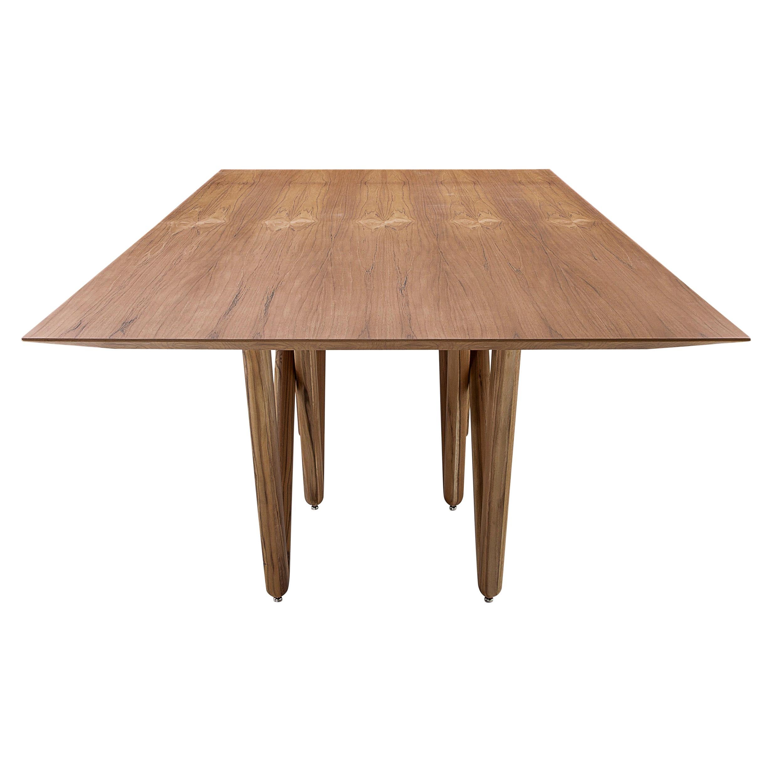 Brazilian Dablio Dining Table with a Teak Wood Finish Veneered Table 98'' For Sale