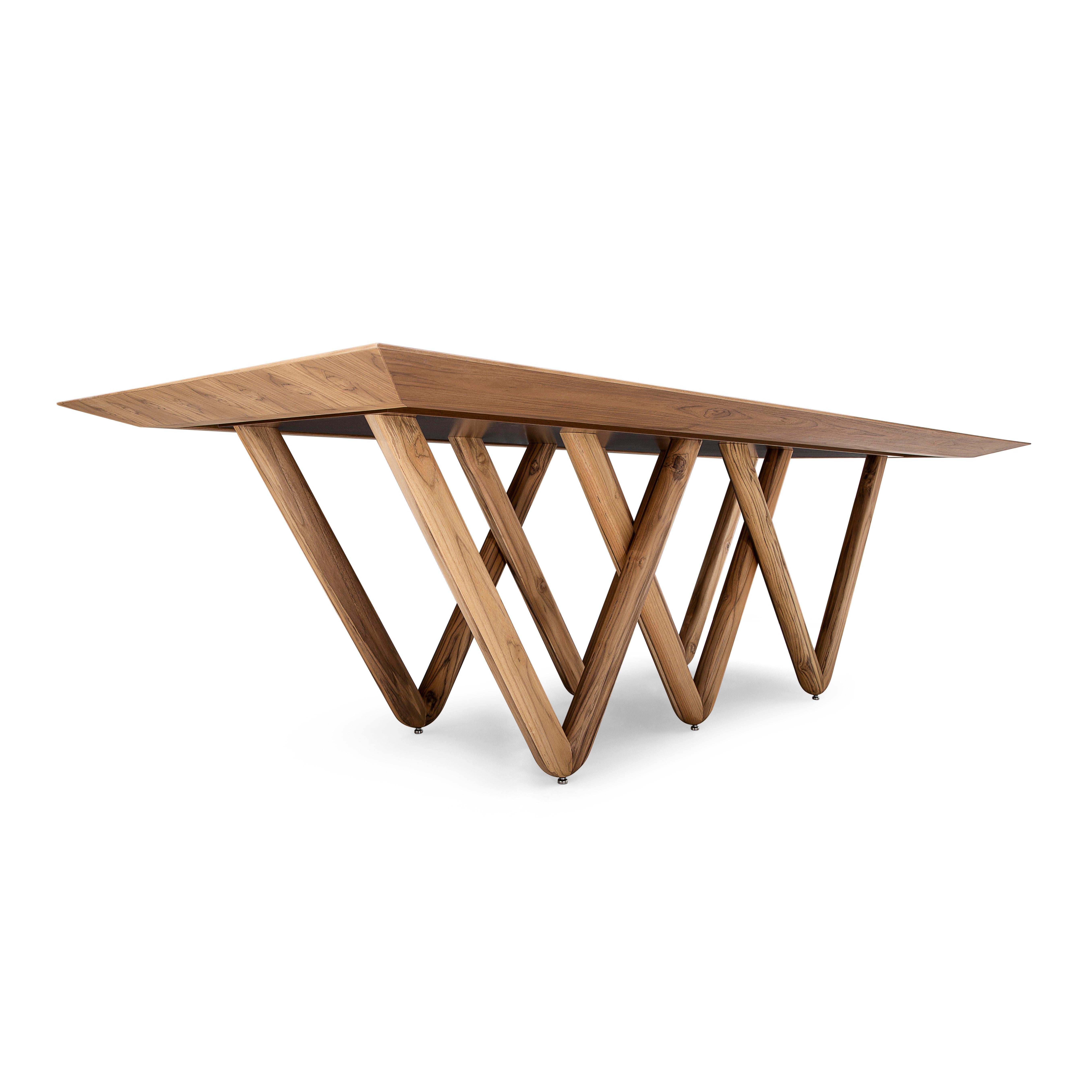 Contemporary Dablio Dining Table with a Teak Wood Finish Veneered Table 98'' For Sale