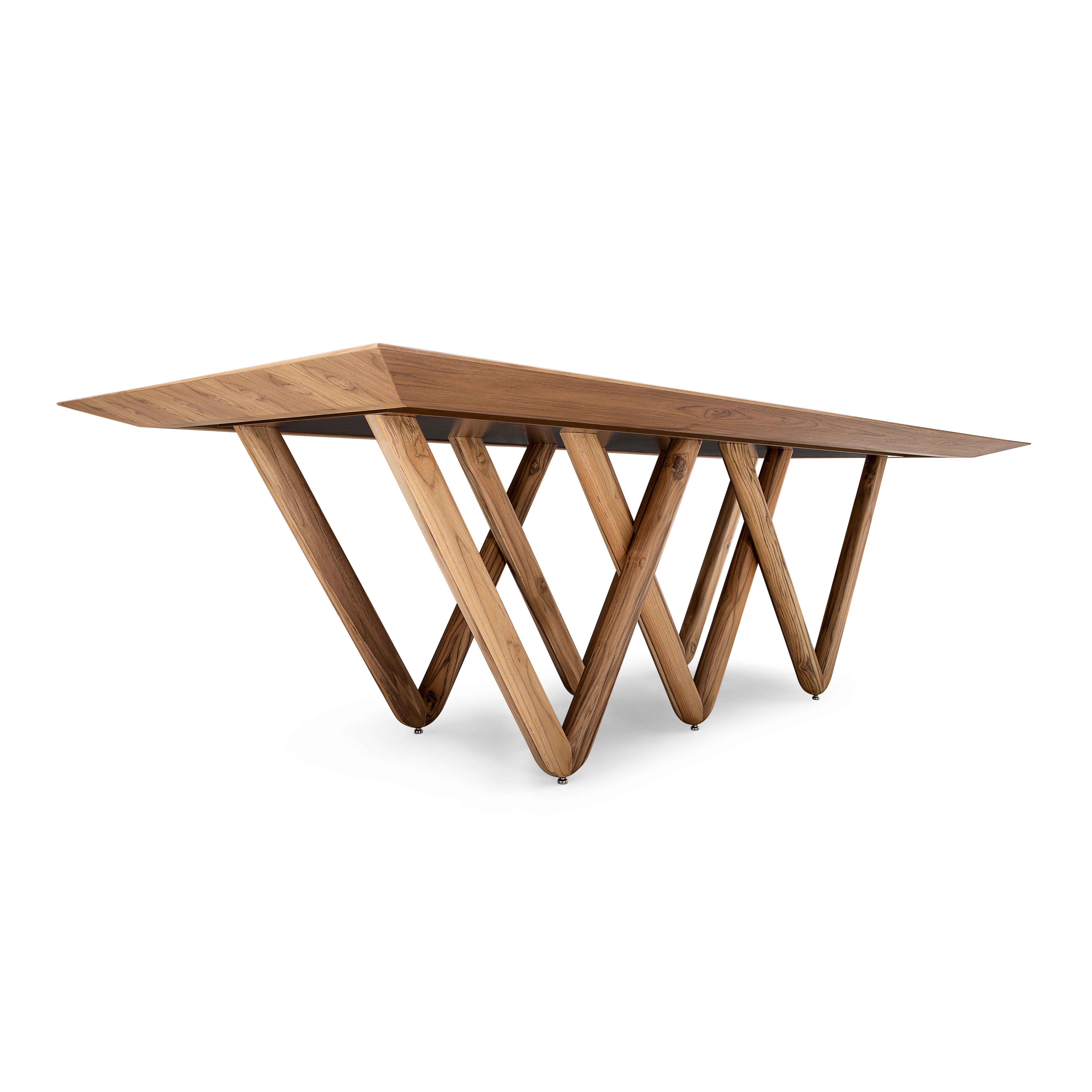 Dablio Dining Table with Teak Wood Finish Veneered Rectangular Top, Eight Feet In New Condition For Sale In Miami, FL