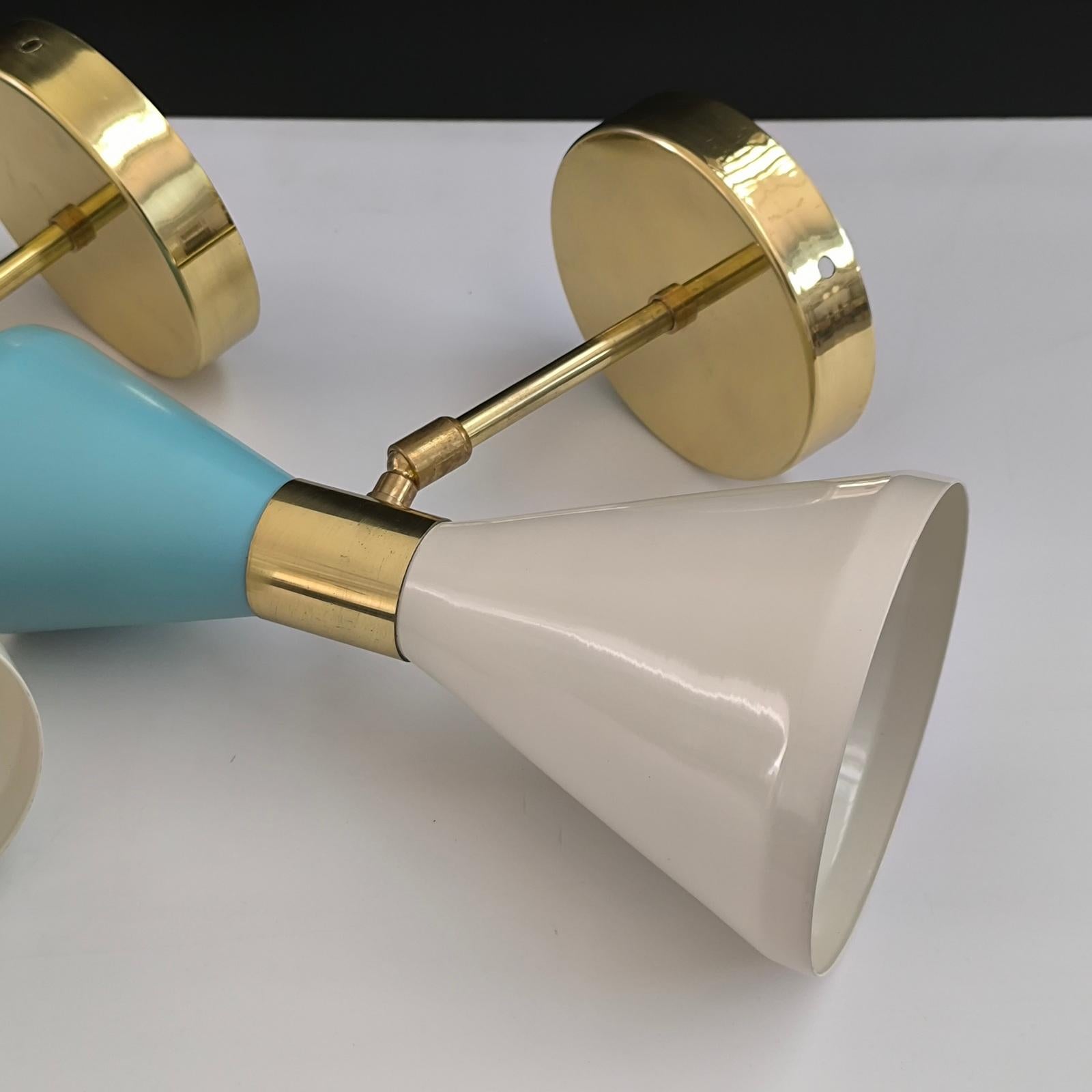 Diabolo Apliques Regulables, Latón, Marfil, Lacado Azul Bebé, Estilo Stilnovo en venta 4